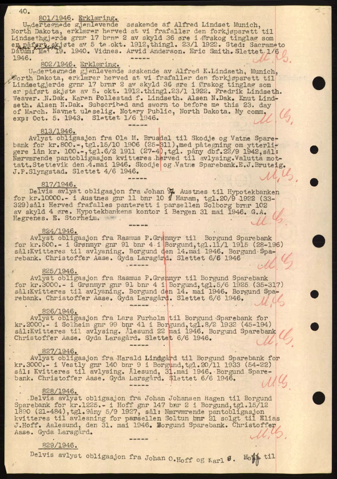 Nordre Sunnmøre sorenskriveri, SAT/A-0006/1/2/2C/2Ca: Mortgage book no. B6-14 a, 1942-1945, Diary no: : 801/1946