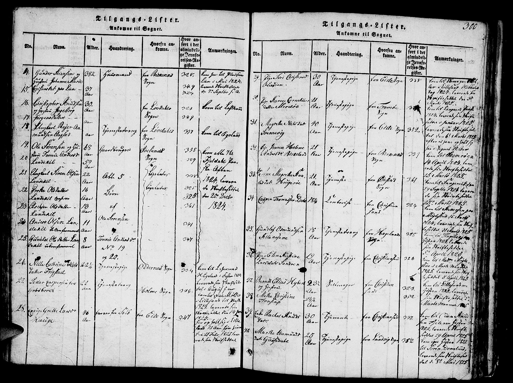 Vestre Moland sokneprestkontor, SAK/1111-0046/F/Fb/Fbb/L0001: Parish register (copy) no. B 1, 1816-1851, p. 300