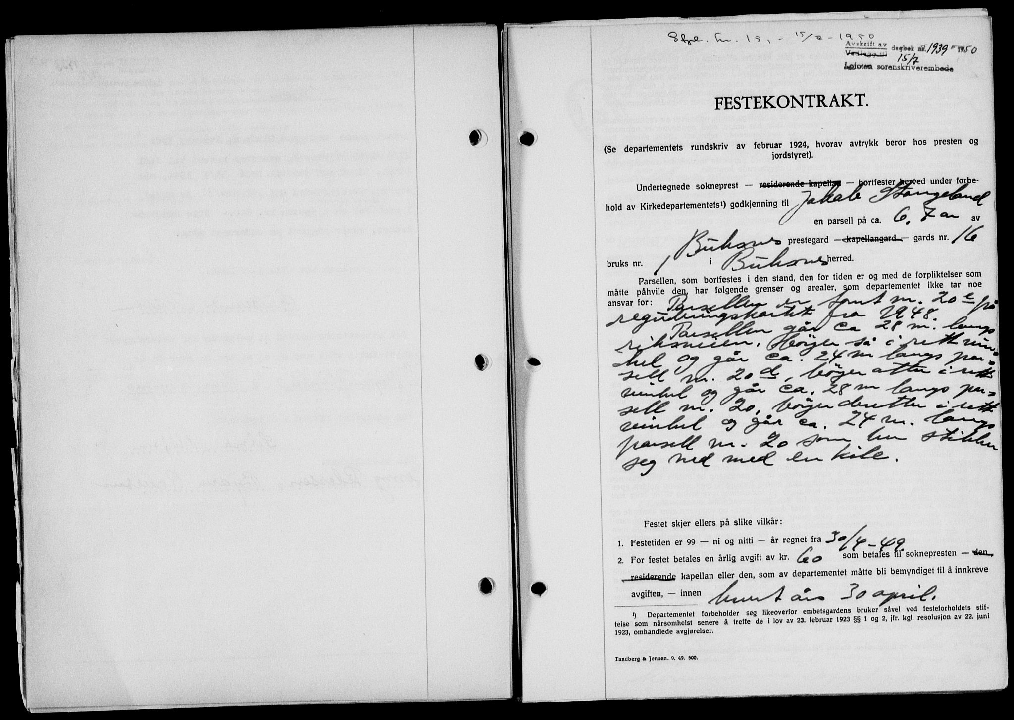 Lofoten sorenskriveri, SAT/A-0017/1/2/2C/L0024a: Mortgage book no. 24a, 1950-1950, Diary no: : 1939/1950