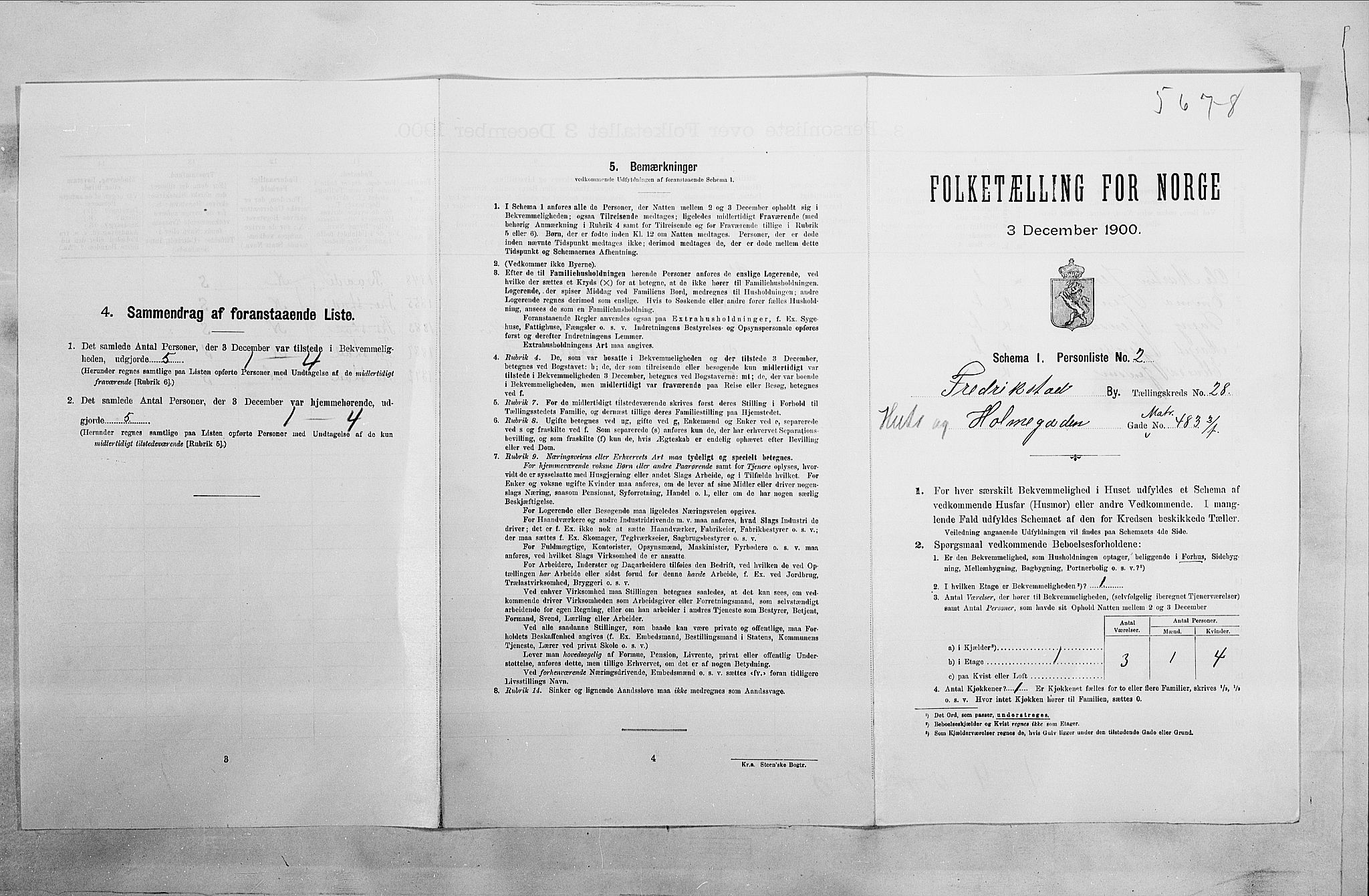 SAO, 1900 census for Fredrikstad, 1900