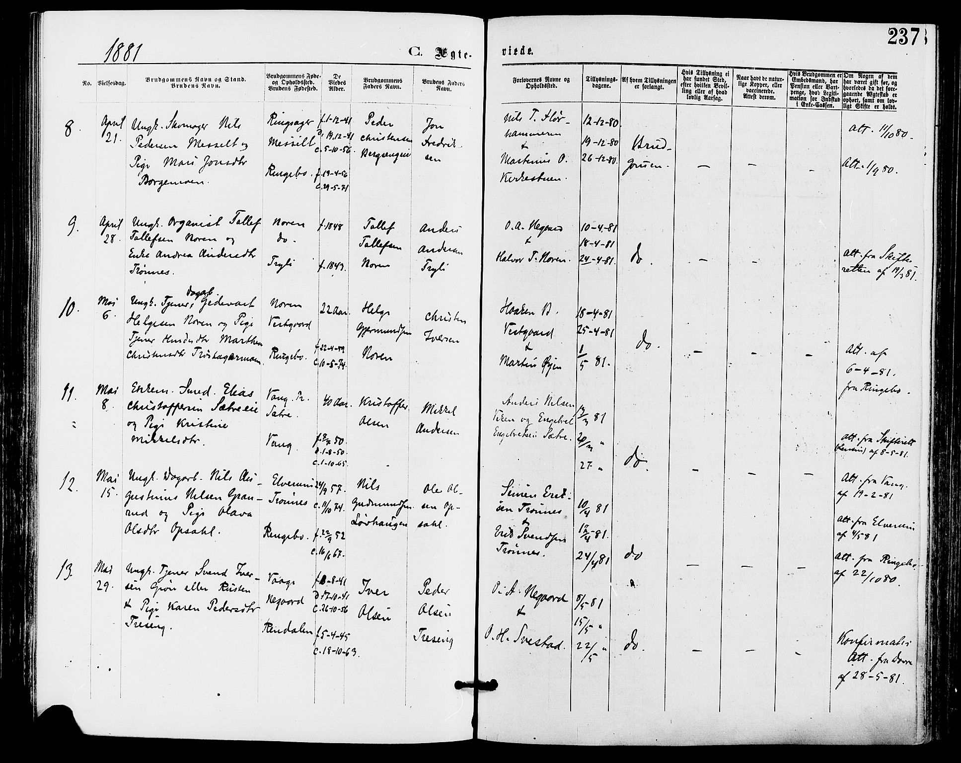 Stor-Elvdal prestekontor, AV/SAH-PREST-052/H/Ha/Haa/L0001: Parish register (official) no. 1, 1871-1882, p. 237