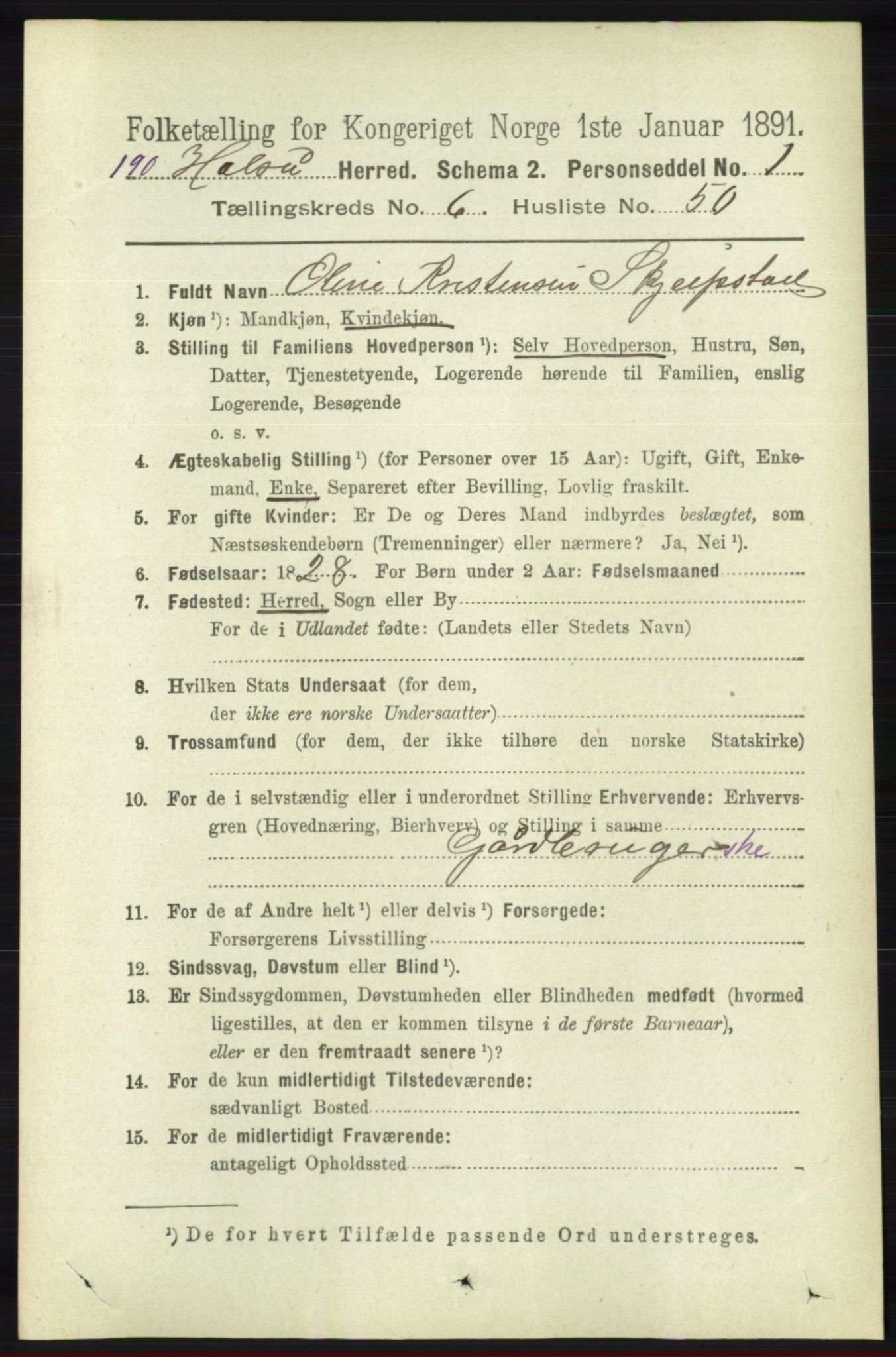RA, 1891 census for 1019 Halse og Harkmark, 1891, p. 2639
