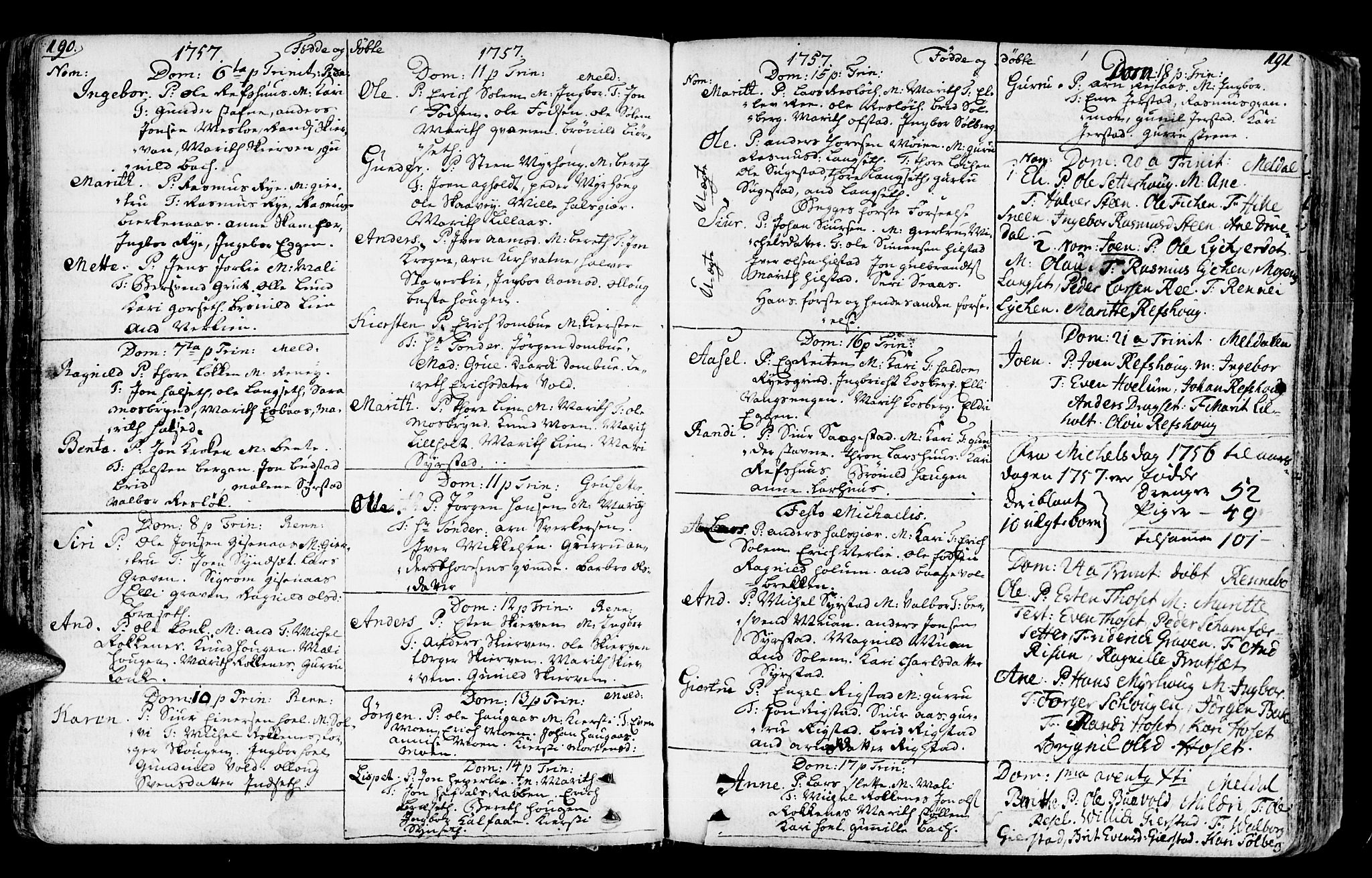 Ministerialprotokoller, klokkerbøker og fødselsregistre - Sør-Trøndelag, SAT/A-1456/672/L0851: Parish register (official) no. 672A04, 1751-1775, p. 190-191