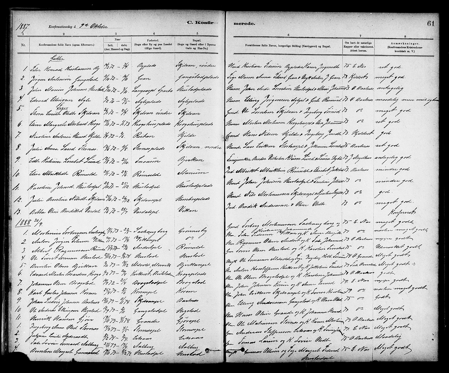 Ministerialprotokoller, klokkerbøker og fødselsregistre - Nord-Trøndelag, SAT/A-1458/732/L0318: Parish register (copy) no. 732C02, 1881-1911, p. 61