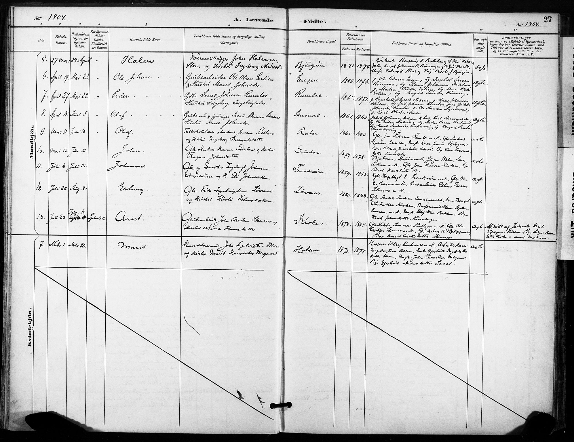 Ministerialprotokoller, klokkerbøker og fødselsregistre - Sør-Trøndelag, AV/SAT-A-1456/685/L0973: Parish register (official) no. 685A10, 1891-1907, p. 27