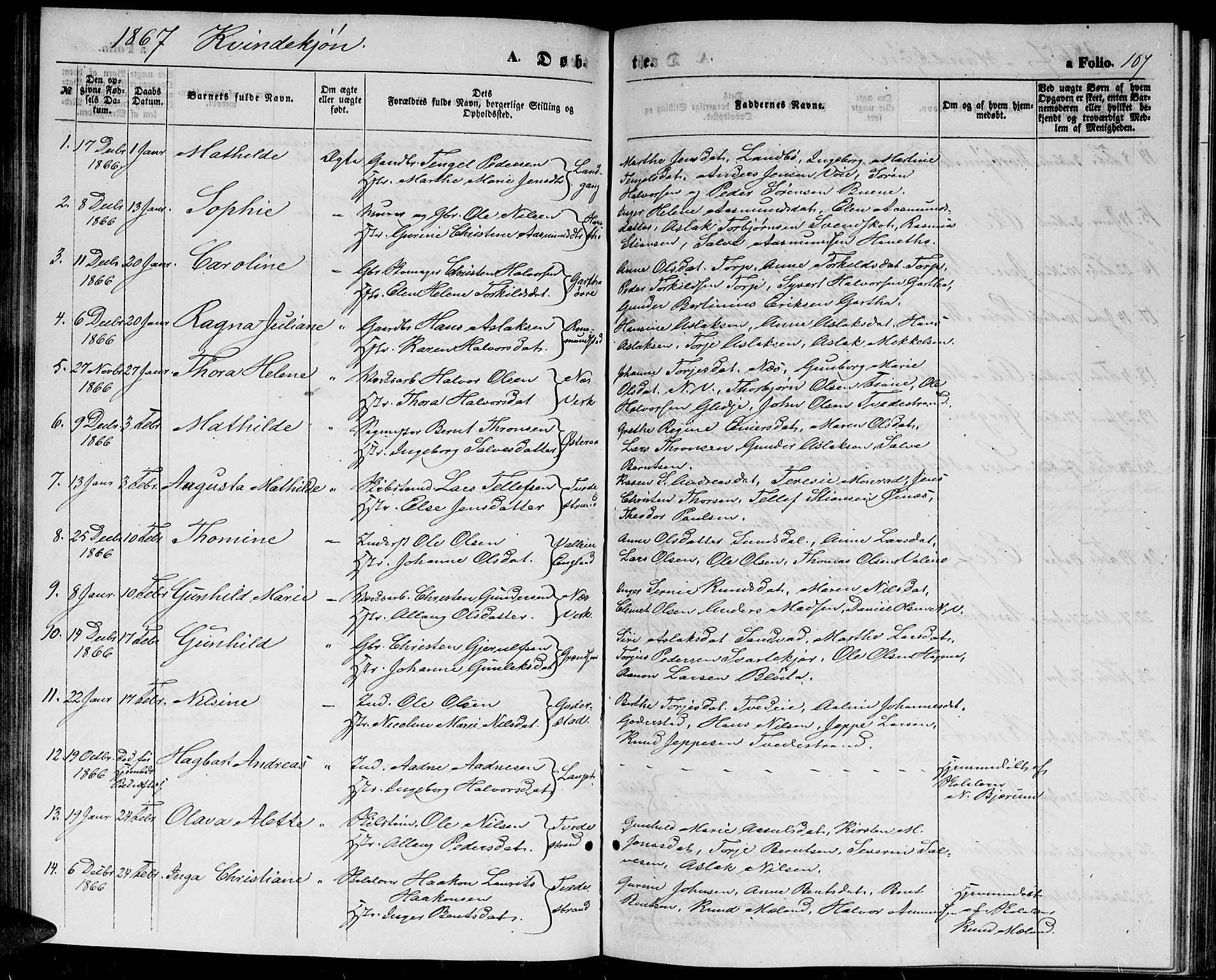 Holt sokneprestkontor, AV/SAK-1111-0021/F/Fb/L0008: Parish register (copy) no. B 8, 1858-1871, p. 107