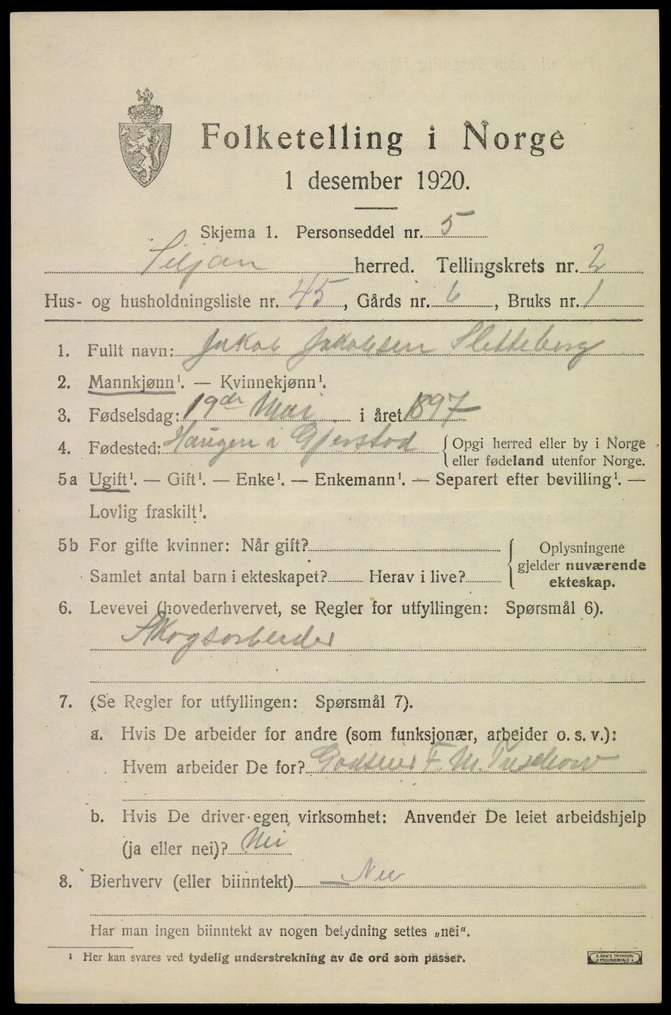 SAKO, 1920 census for Siljan, 1920, p. 1451