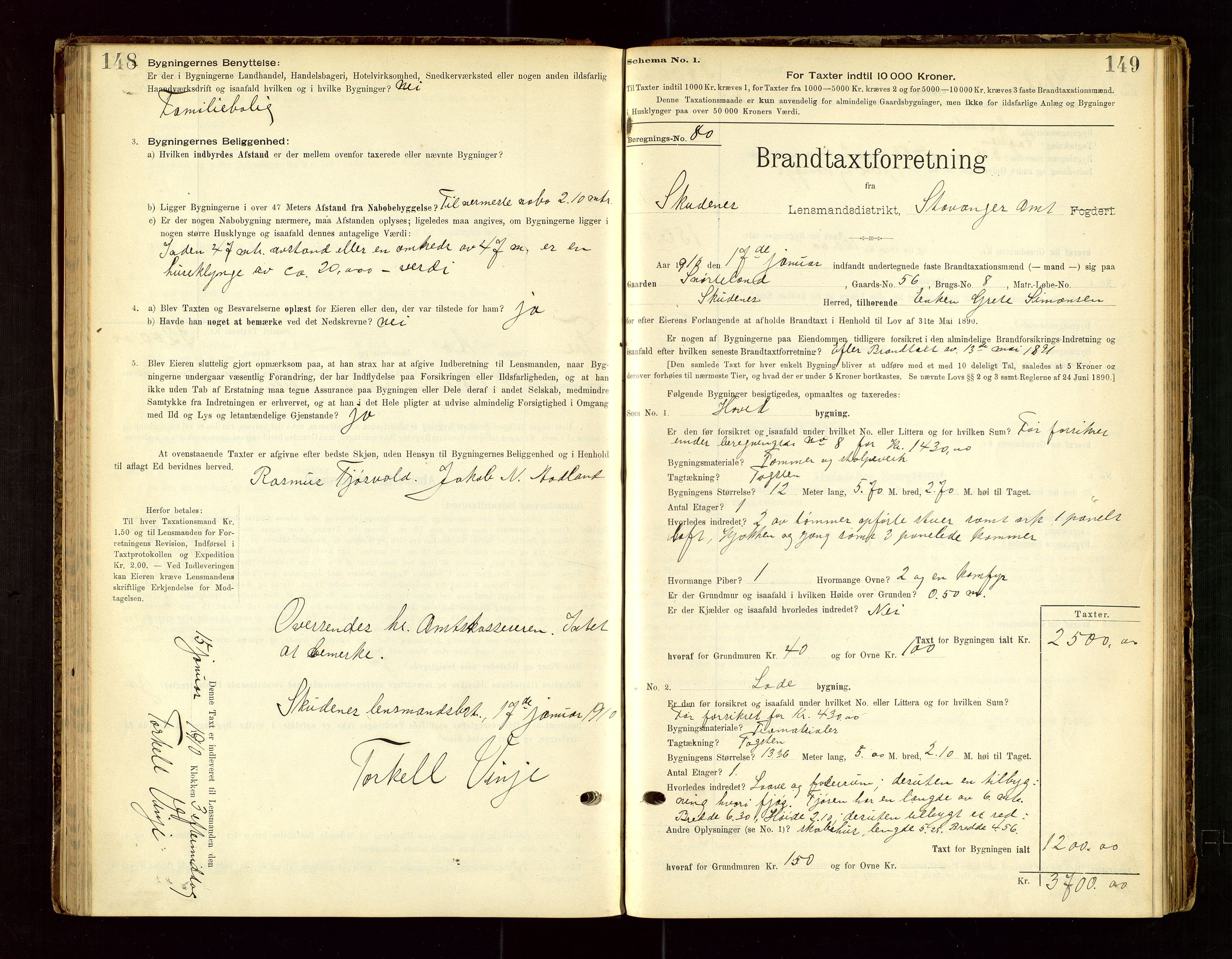 Skudenes lensmannskontor, SAST/A-100444/Gob/L0001: "Brandtaxationsprotokoll", 1895-1924, p. 148-149