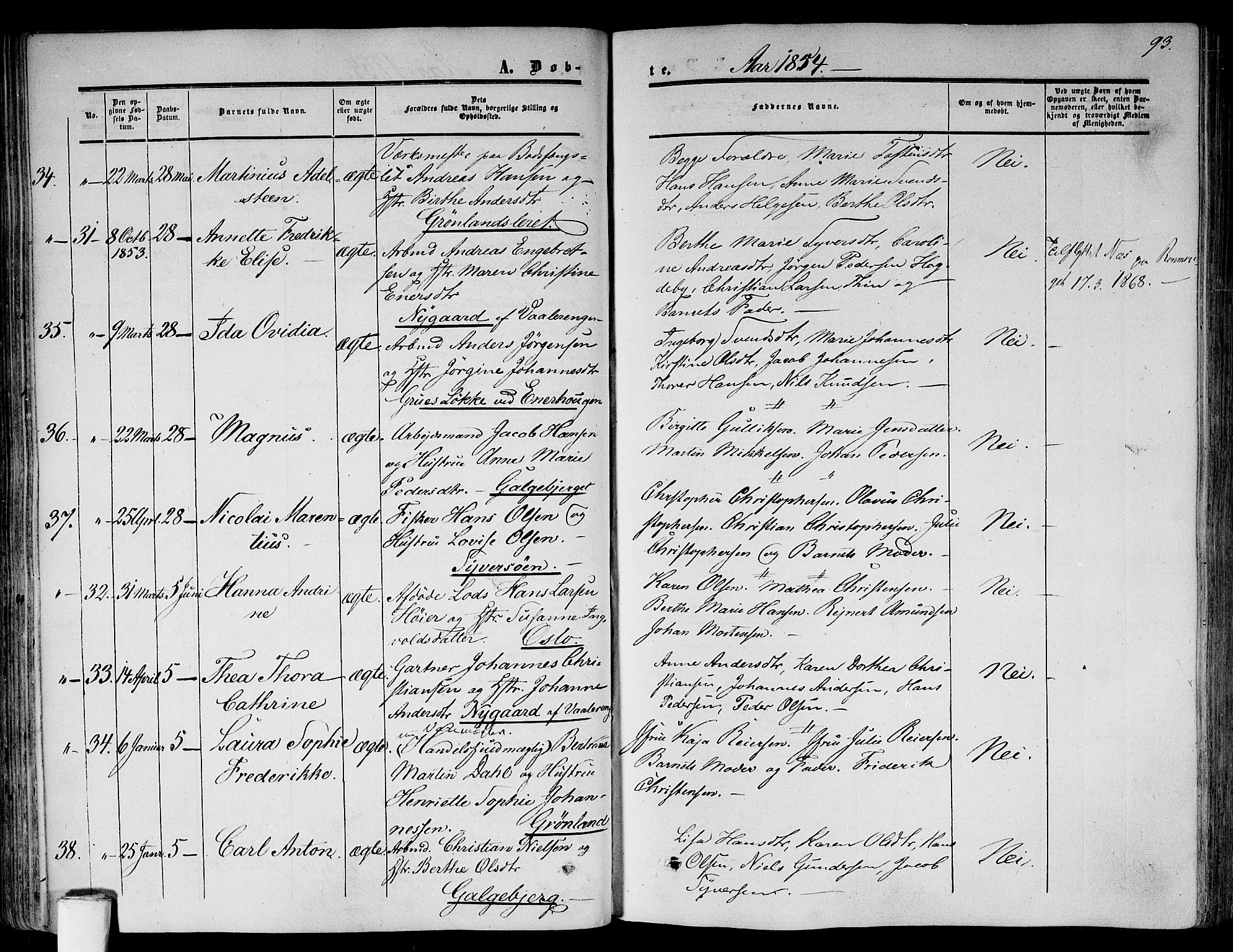 Gamlebyen prestekontor Kirkebøker, SAO/A-10884/F/Fa/L0004: Parish register (official) no. 4, 1850-1857, p. 93