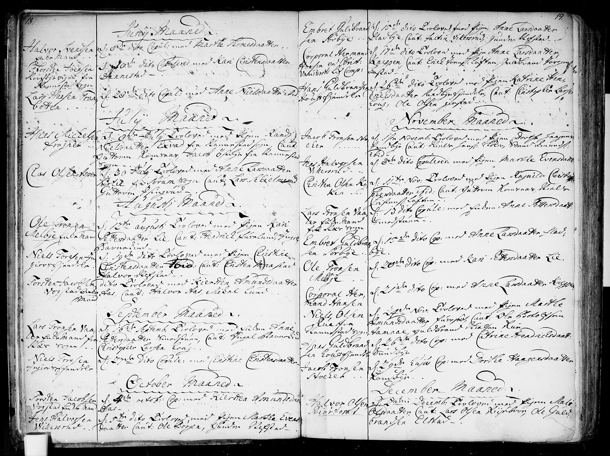 Ullensaker prestekontor Kirkebøker, SAO/A-10236a/F/Fa/L0010: Parish register (official) no. I 10, 1733-1776, p. 18-19