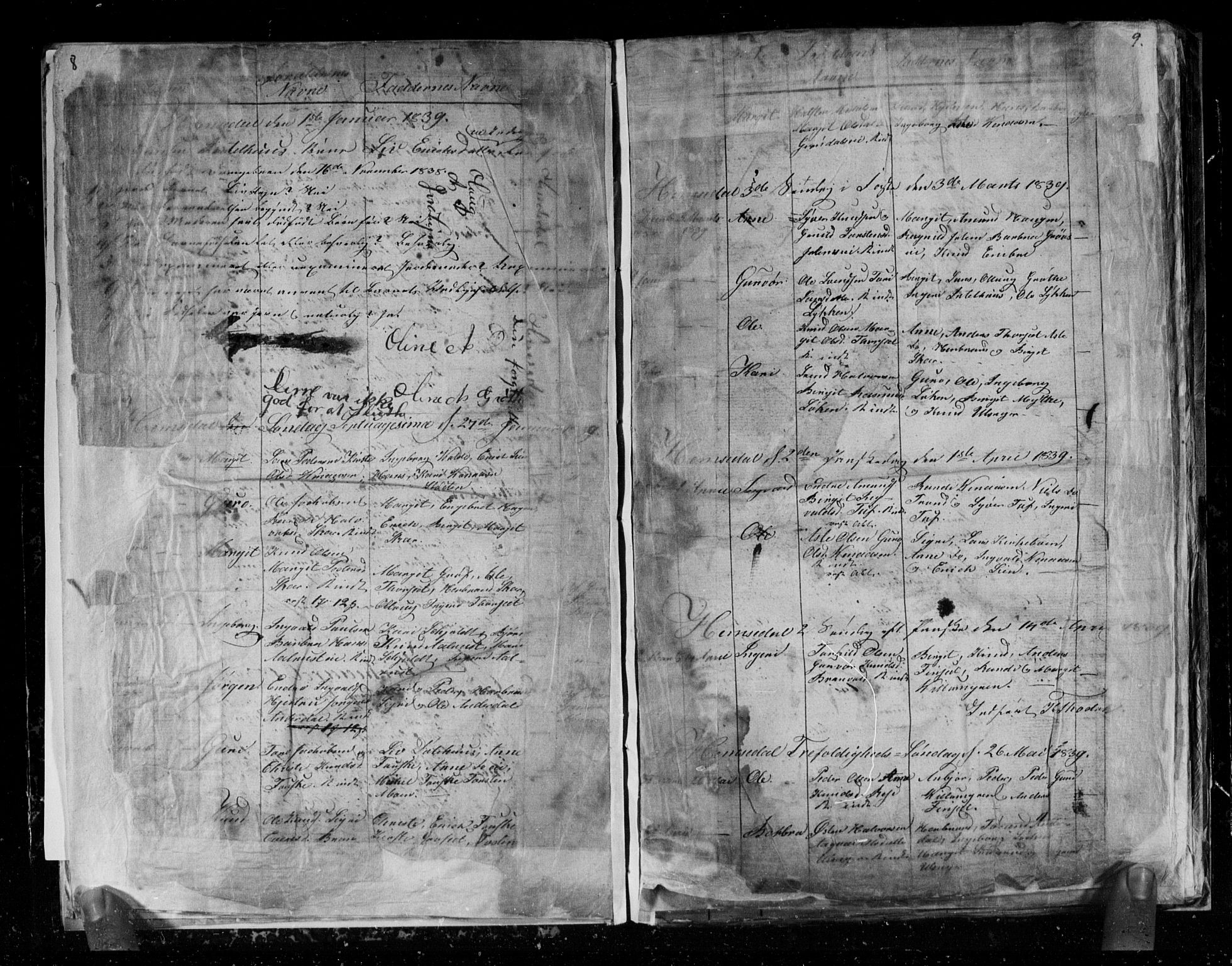 Gol kirkebøker, AV/SAKO-A-226/G/Gb/L0002: Parish register (copy) no. II 2, 1838-1844, p. 8-9