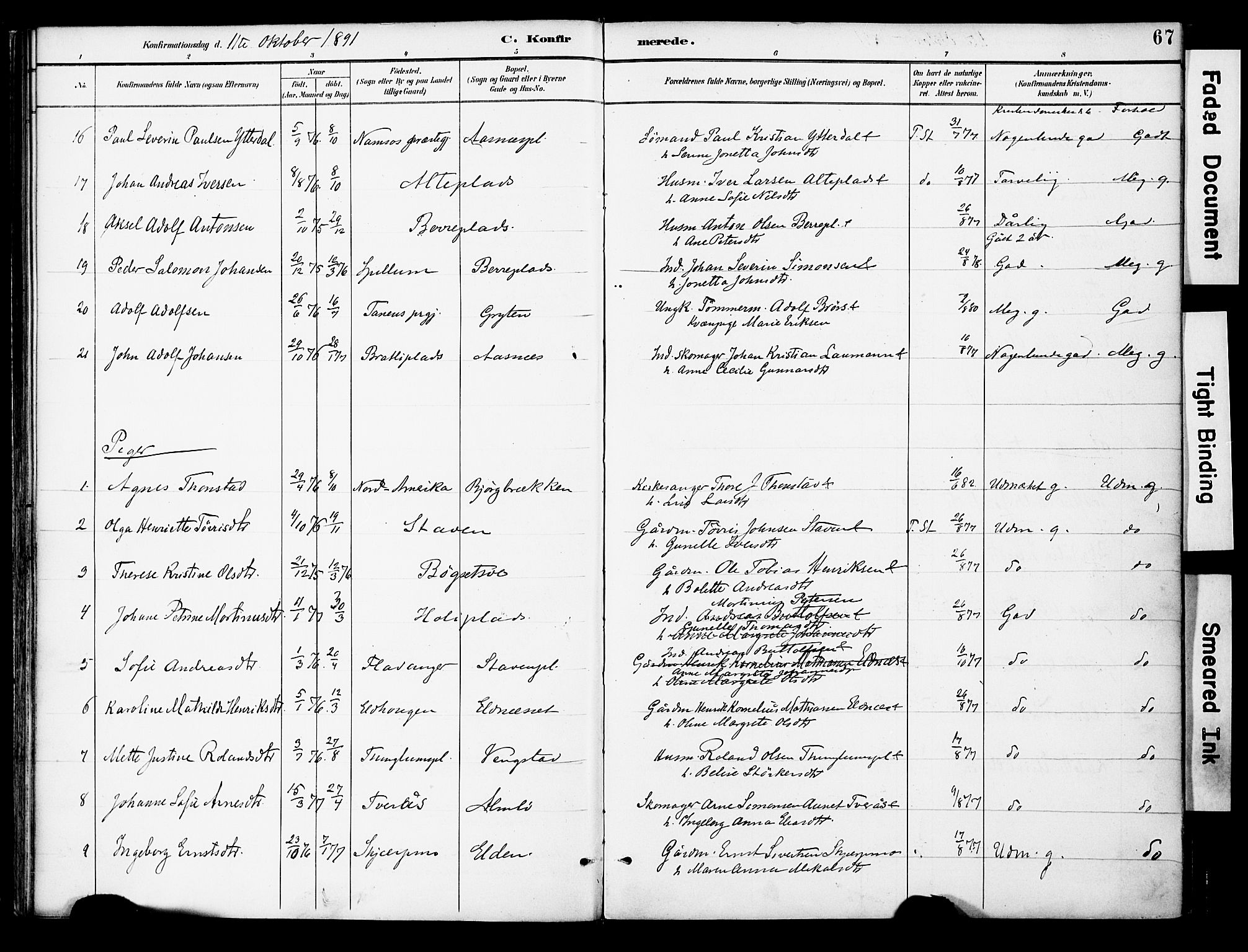 Ministerialprotokoller, klokkerbøker og fødselsregistre - Nord-Trøndelag, AV/SAT-A-1458/742/L0409: Parish register (official) no. 742A02, 1891-1905, p. 67