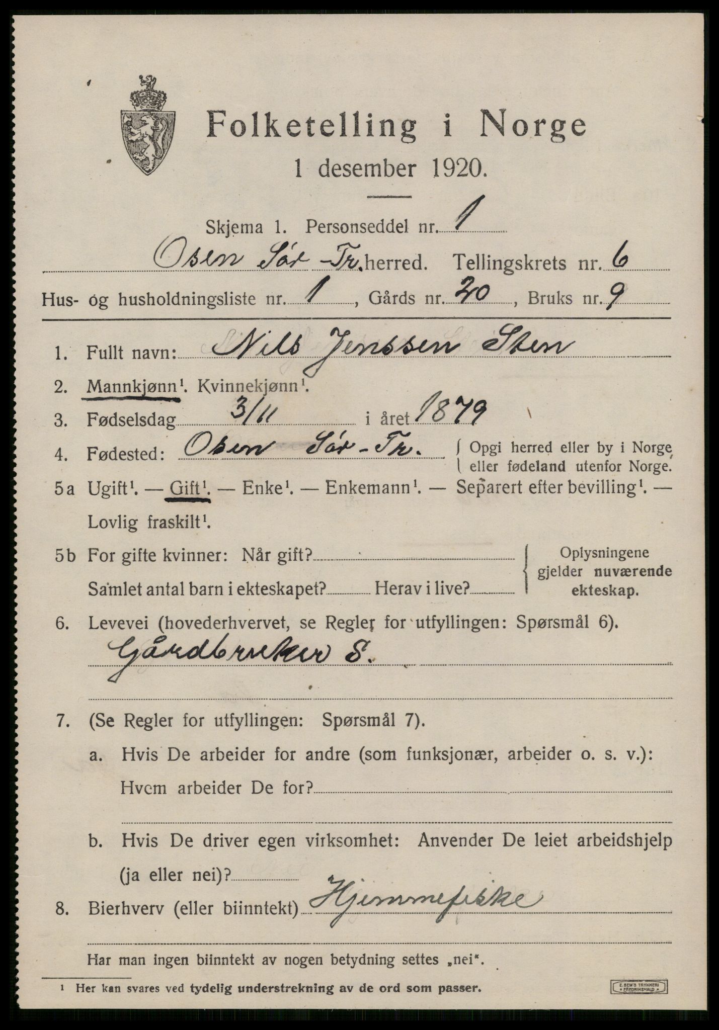 SAT, 1920 census for Osen, 1920, p. 2547