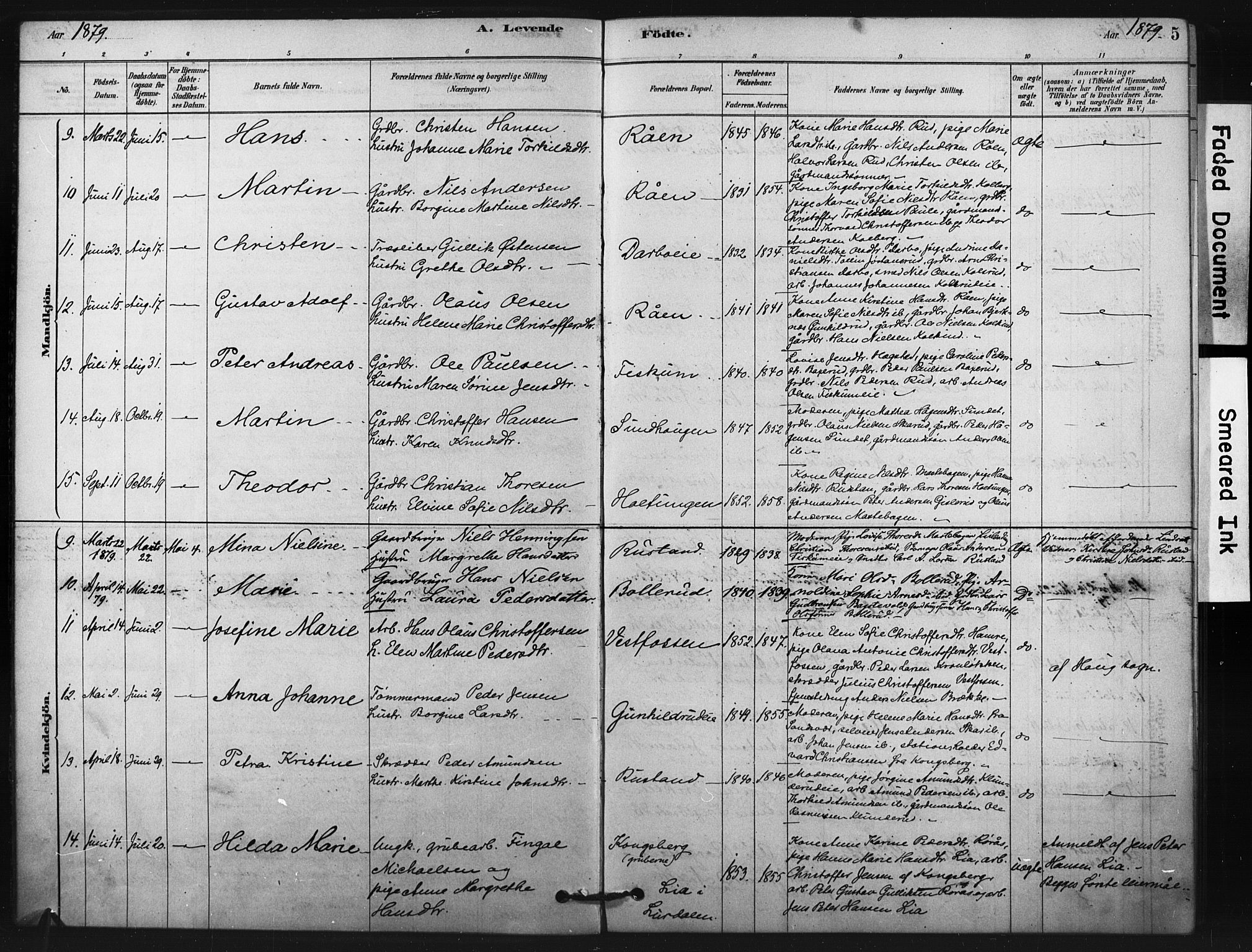 Fiskum kirkebøker, AV/SAKO-A-15/F/Fa/L0002: Parish register (official) no. 2, 1878-1890, p. 5