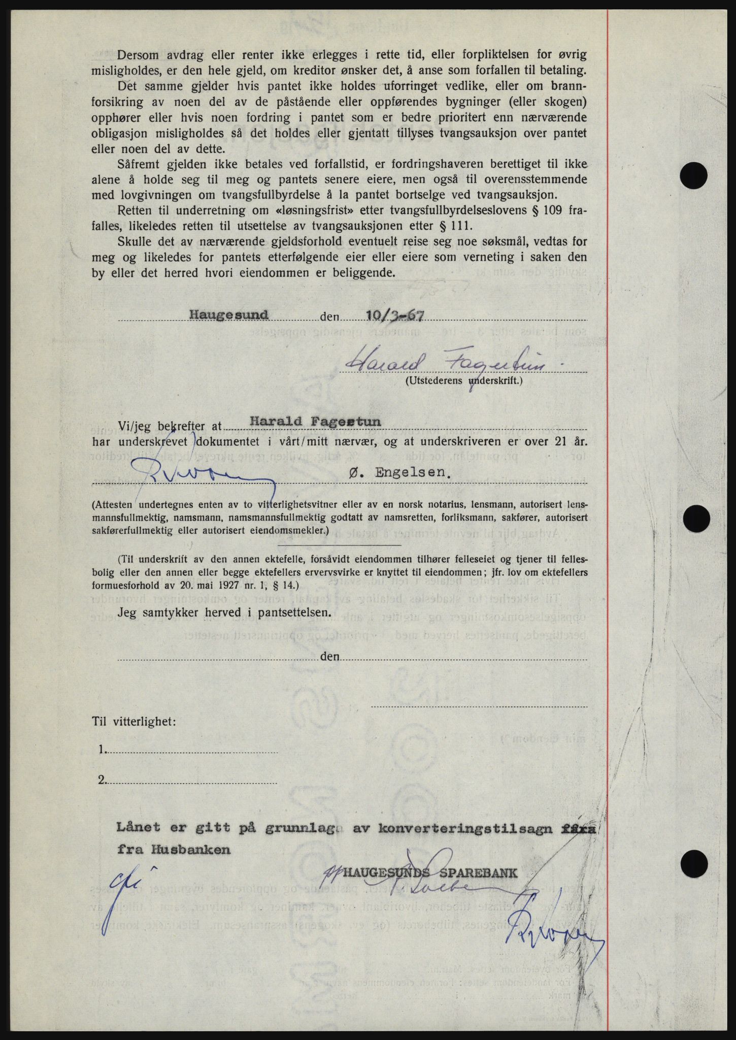 Haugesund tingrett, AV/SAST-A-101415/01/II/IIC/L0056: Mortgage book no. B 56, 1966-1967, Diary no: : 691/1967