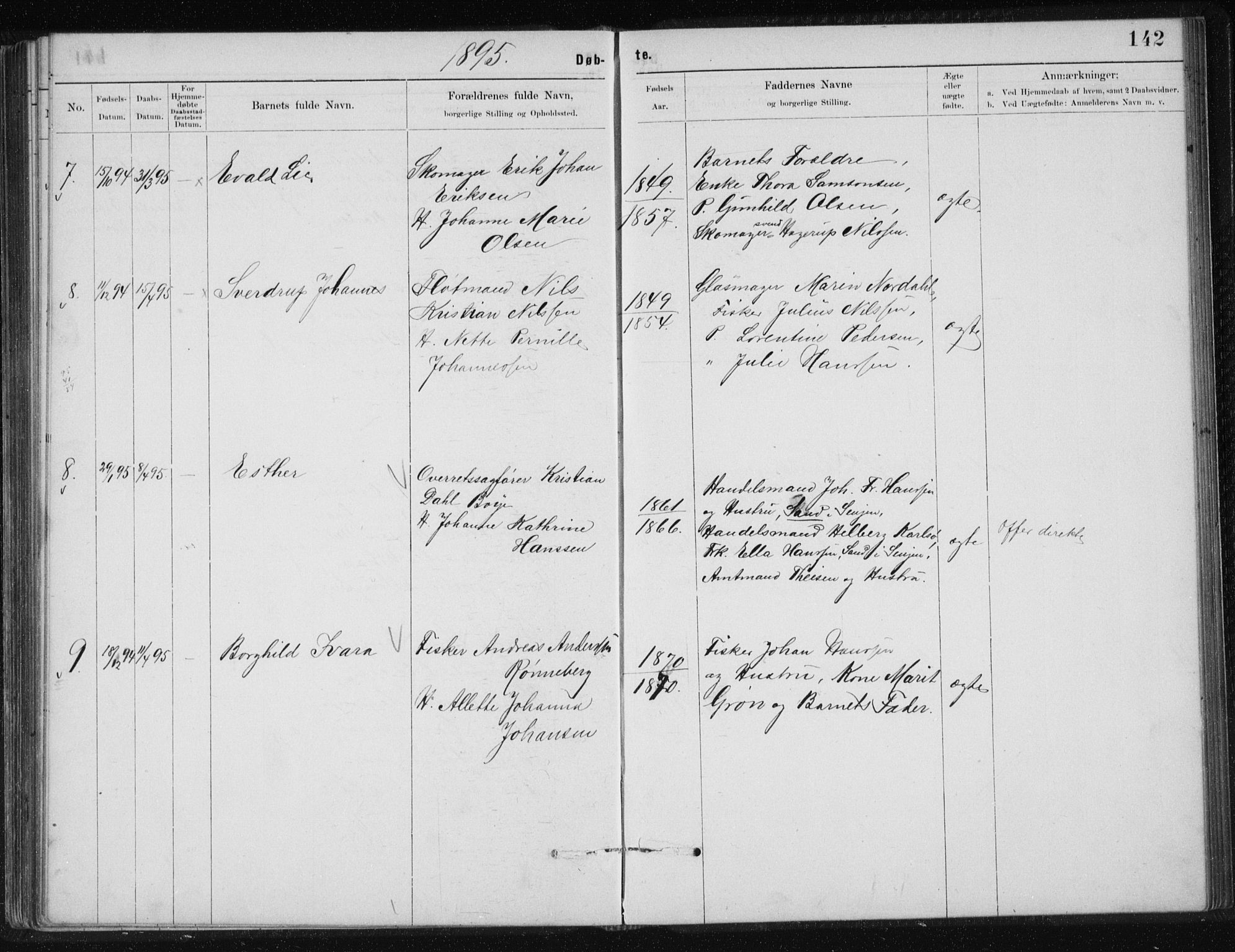 Ministerialprotokoller, klokkerbøker og fødselsregistre - Nordland, AV/SAT-A-1459/801/L0032: Parish register (copy) no. 801C07, 1889-1897, p. 142