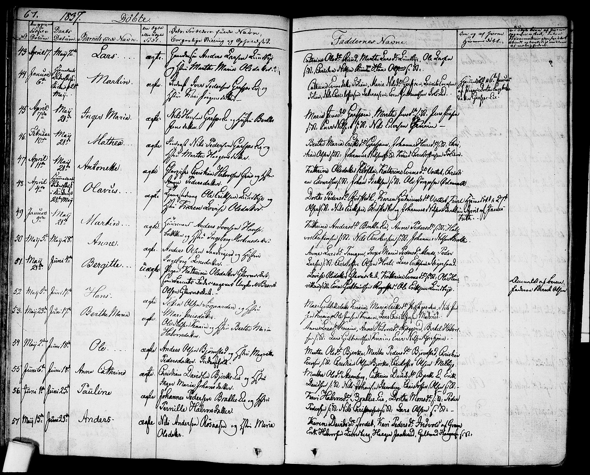 Hurdal prestekontor Kirkebøker, AV/SAO-A-10889/F/Fa/L0004: Parish register (official) no. I 4, 1828-1845, p. 67