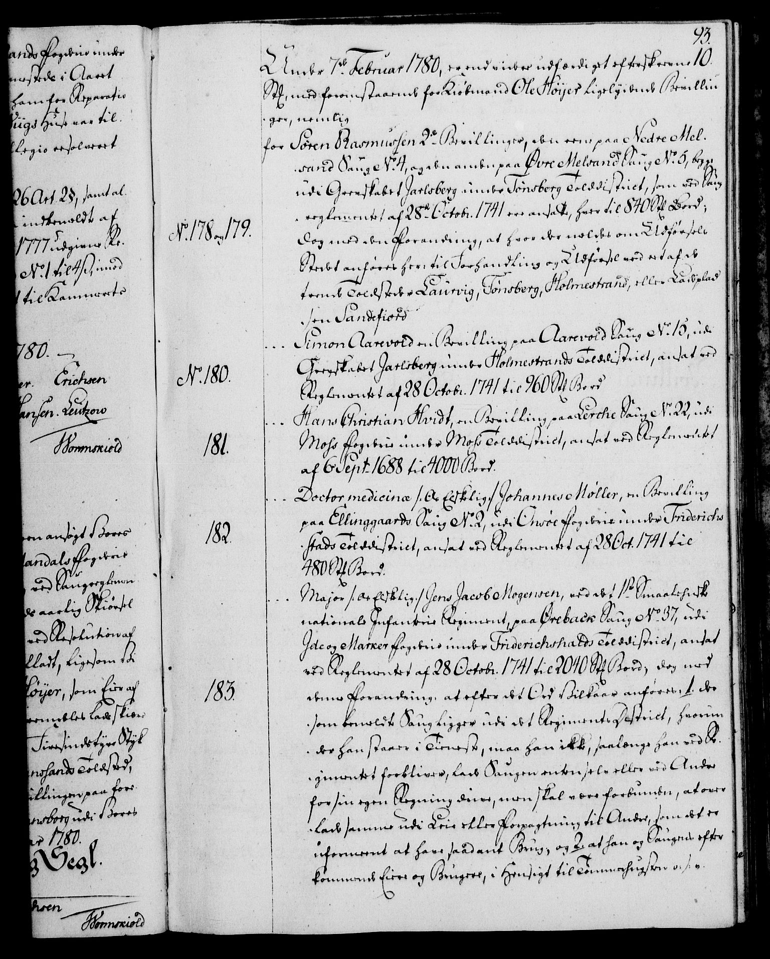 Rentekammeret, Kammerkanselliet, RA/EA-3111/G/Gg/Gga/L0011: Norsk ekspedisjonsprotokoll med register (merket RK 53.11), 1779-1781, p. 93