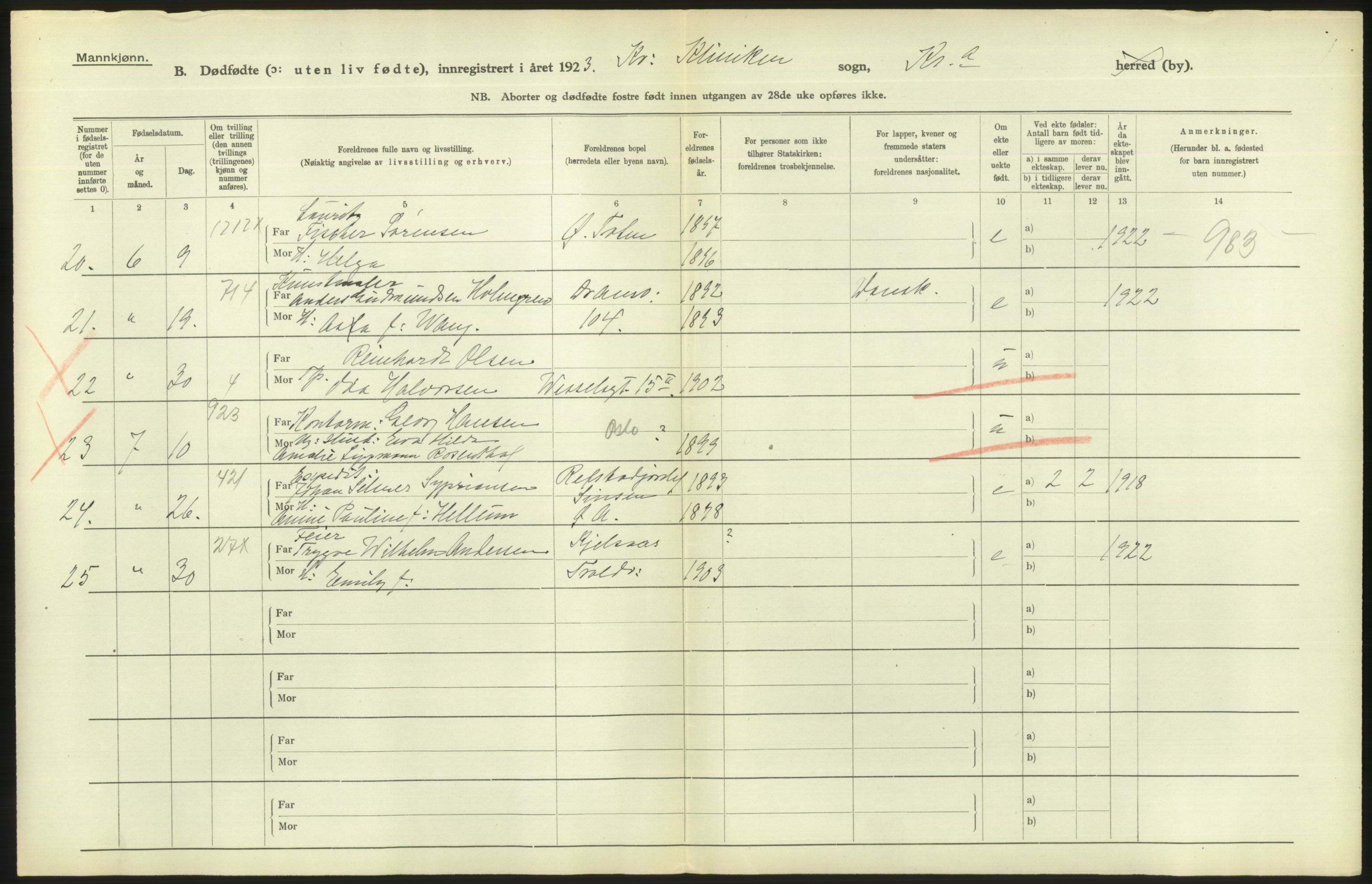 Statistisk sentralbyrå, Sosiodemografiske emner, Befolkning, AV/RA-S-2228/D/Df/Dfc/Dfcc/L0010: Kristiania: Døde, dødfødte, 1923, p. 48