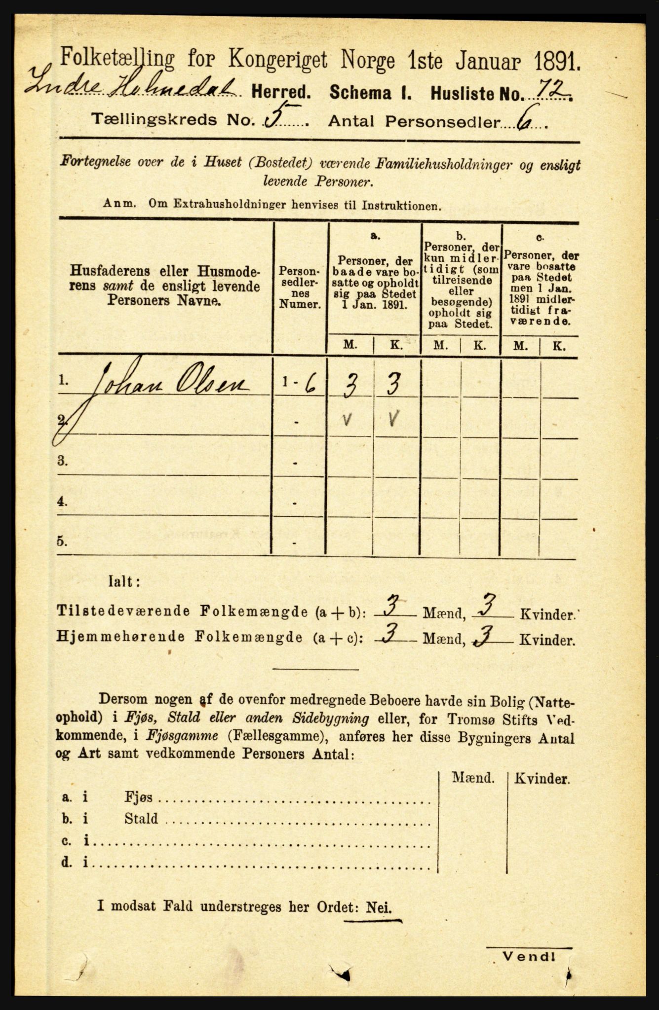 RA, 1891 census for 1430 Indre Holmedal, 1891, p. 1896