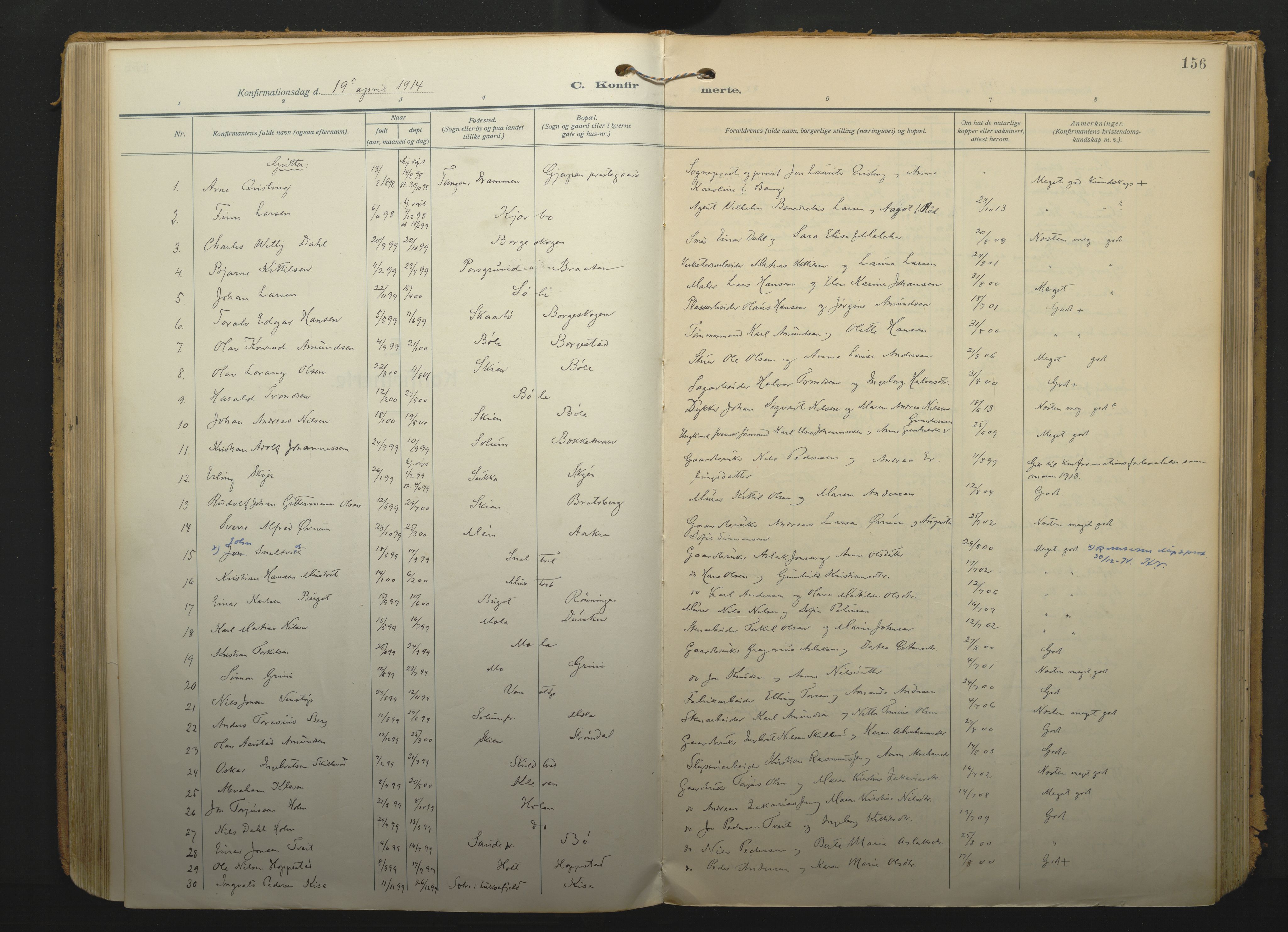 Gjerpen kirkebøker, SAKO/A-265/F/Fa/L0013: Parish register (official) no. I 13, 1914-1924, p. 156
