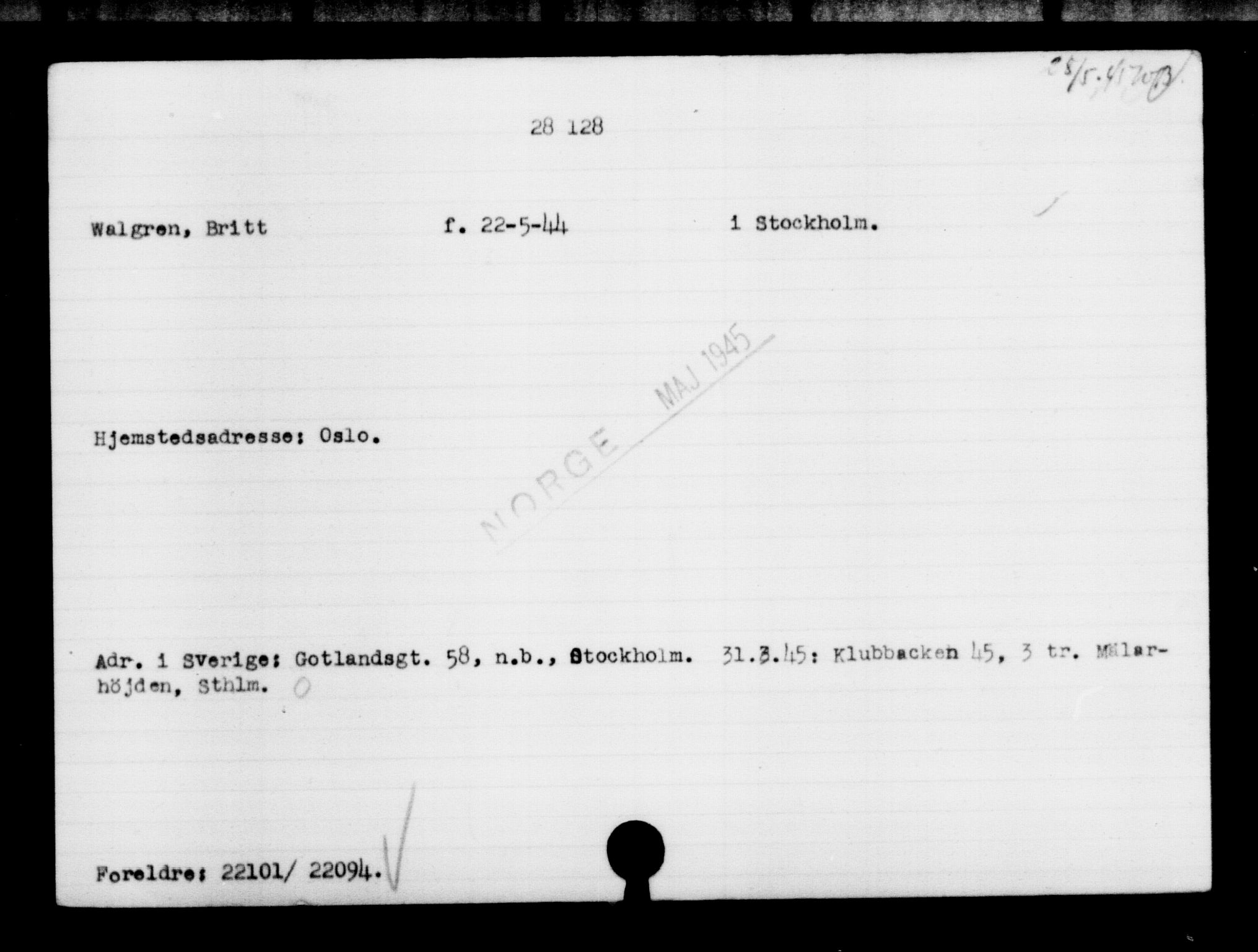 Utenriksstasjonene, Legasjonen i Stockholm, Flyktningkontoret, AV/RA-S-6753/V/Va/L0011: Kjesäterkartoteket, flyktninger med registreringsnr. 25300-28349, 1940-1945, p. 3010