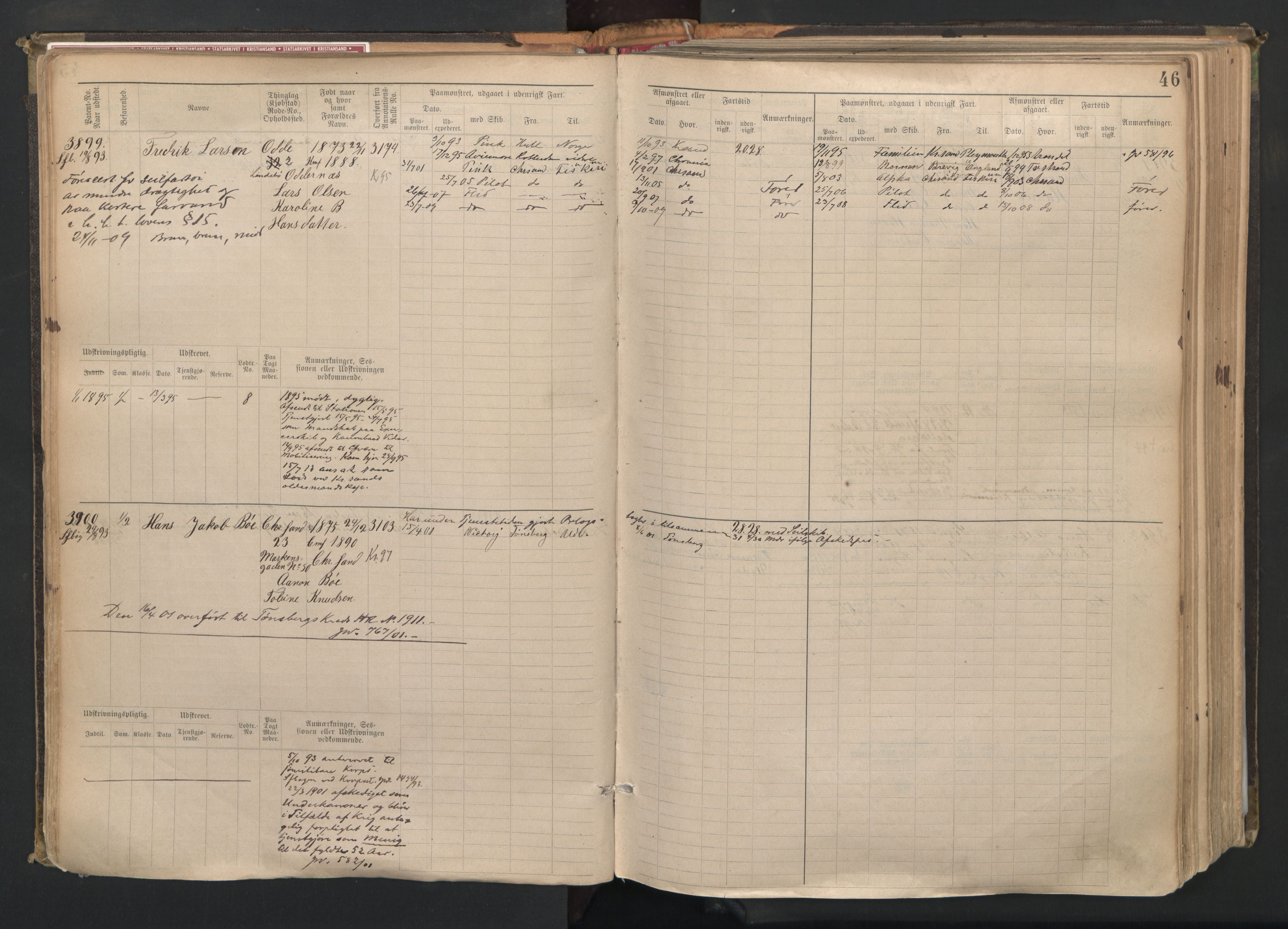 Kristiansand mønstringskrets, SAK/2031-0015/F/Fb/L0008: Hovedrulle nr 3811-4580, I-15, 1893-1940, p. 47