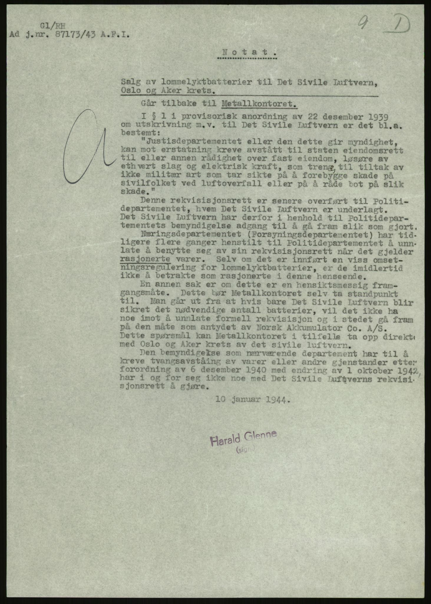 Direktoratet for industriforsyning, Sekretariatet, AV/RA-S-4153/D/Df/L0054: 9. Metallkontoret, 1940-1945, p. 477