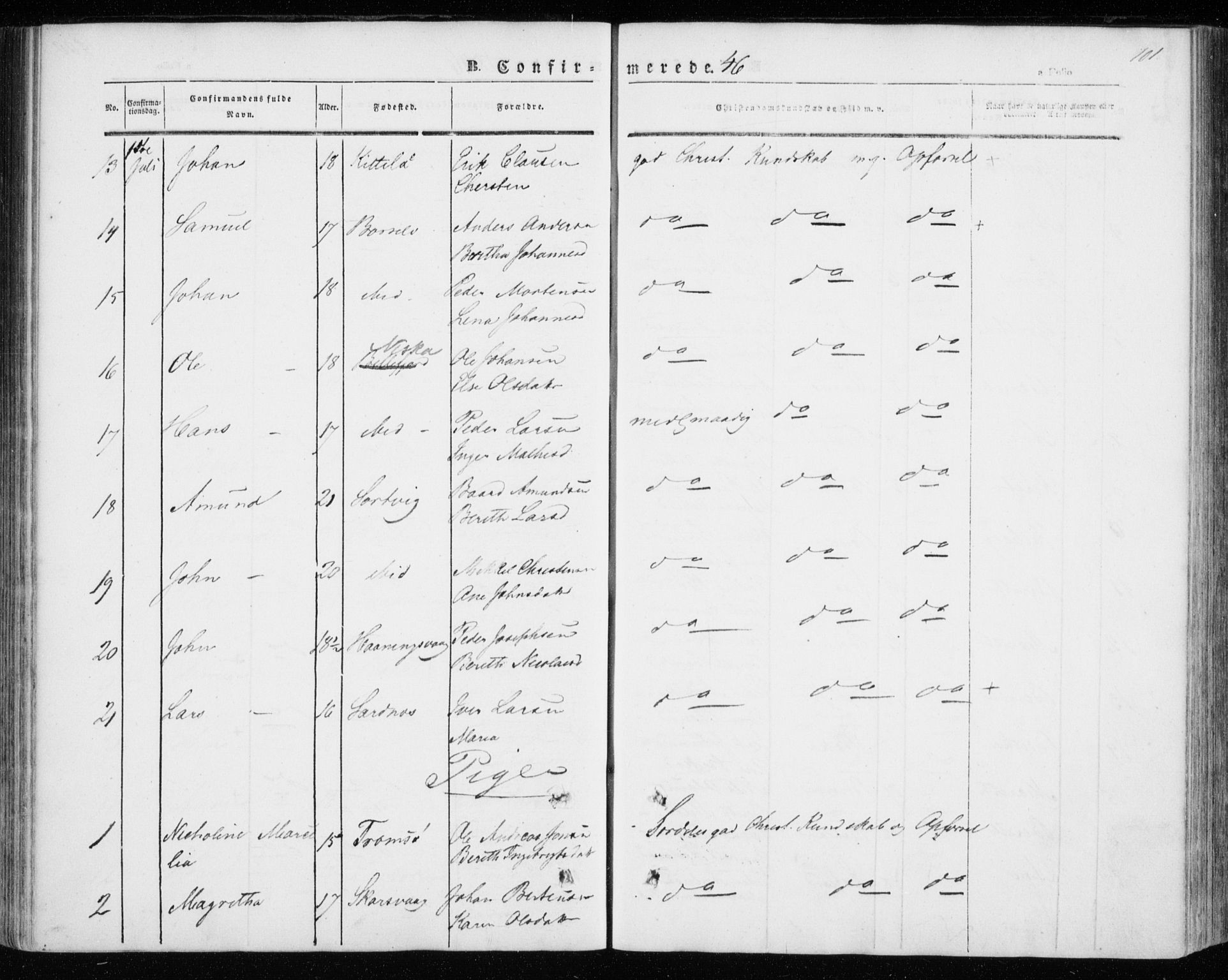Kistrand/Porsanger sokneprestembete, SATØ/S-1351/H/Ha/L0004.kirke: Parish register (official) no. 4, 1843-1860, p. 101