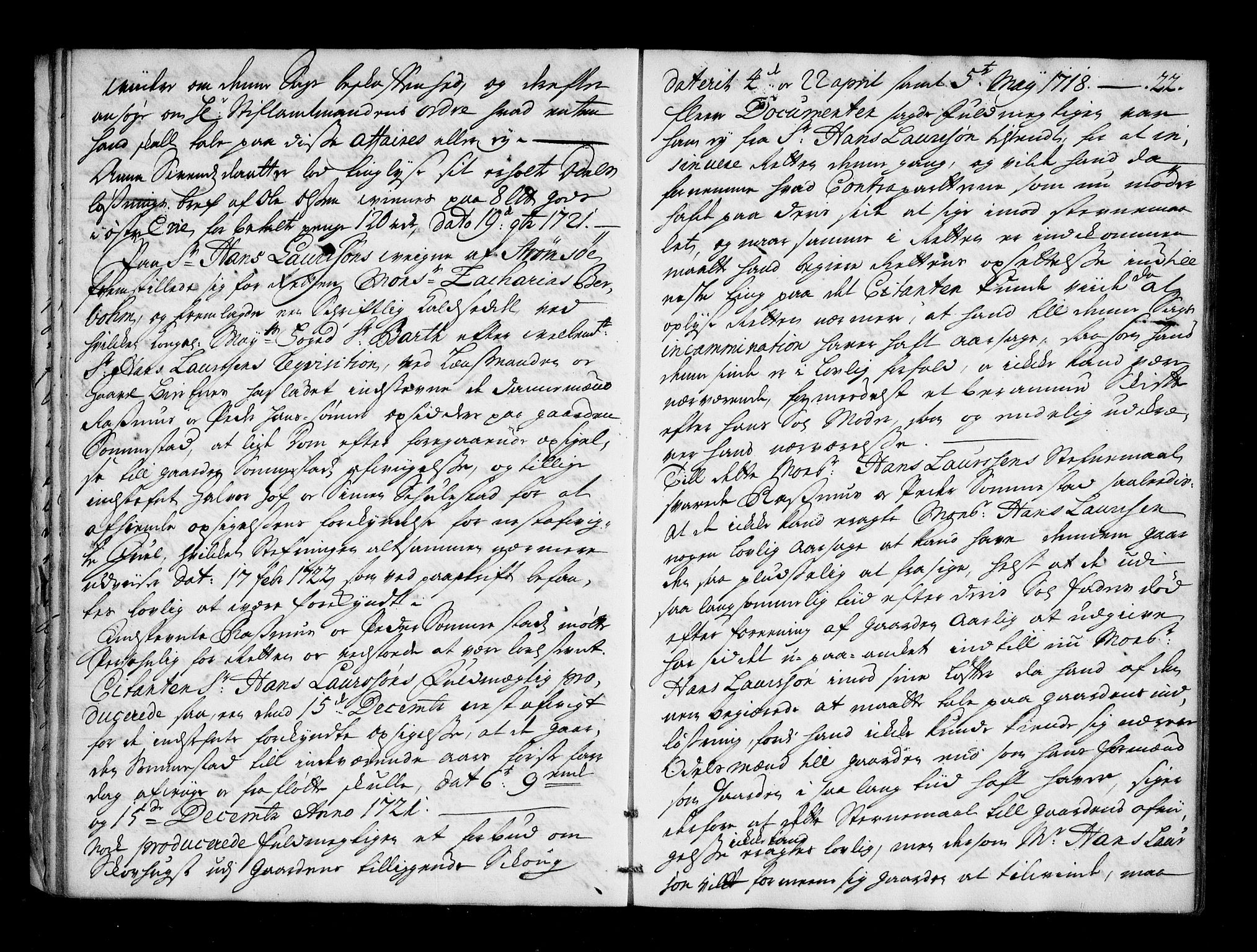 Numedal og Sandsvær sorenskriveri, AV/SAKO-A-128/F/Fa/Faa/L0052: Tingbok, 1722, p. 21b-22a