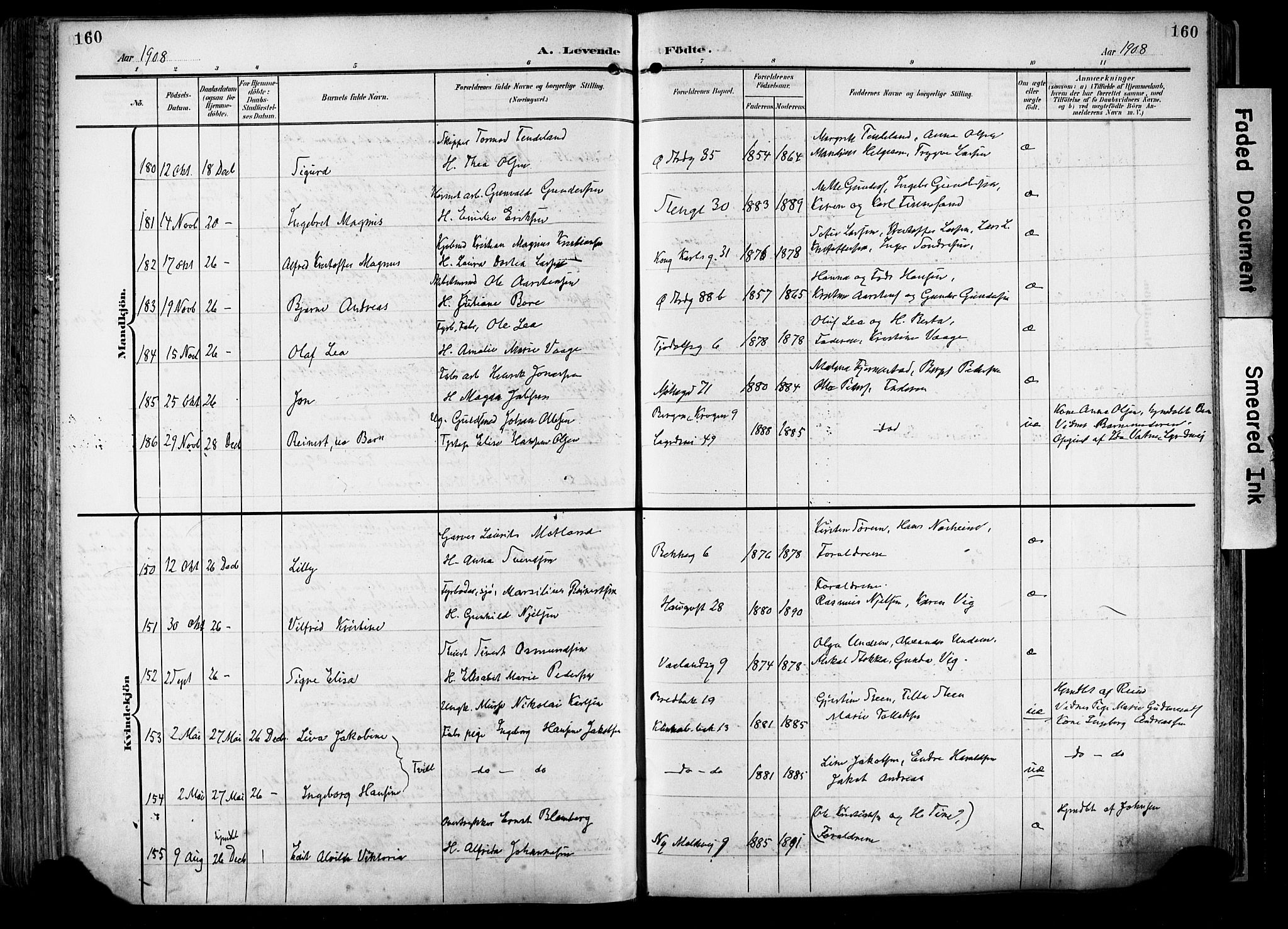 Domkirken sokneprestkontor, SAST/A-101812/001/30/30BA/L0033: Parish register (official) no. A 32, 1903-1915, p. 160