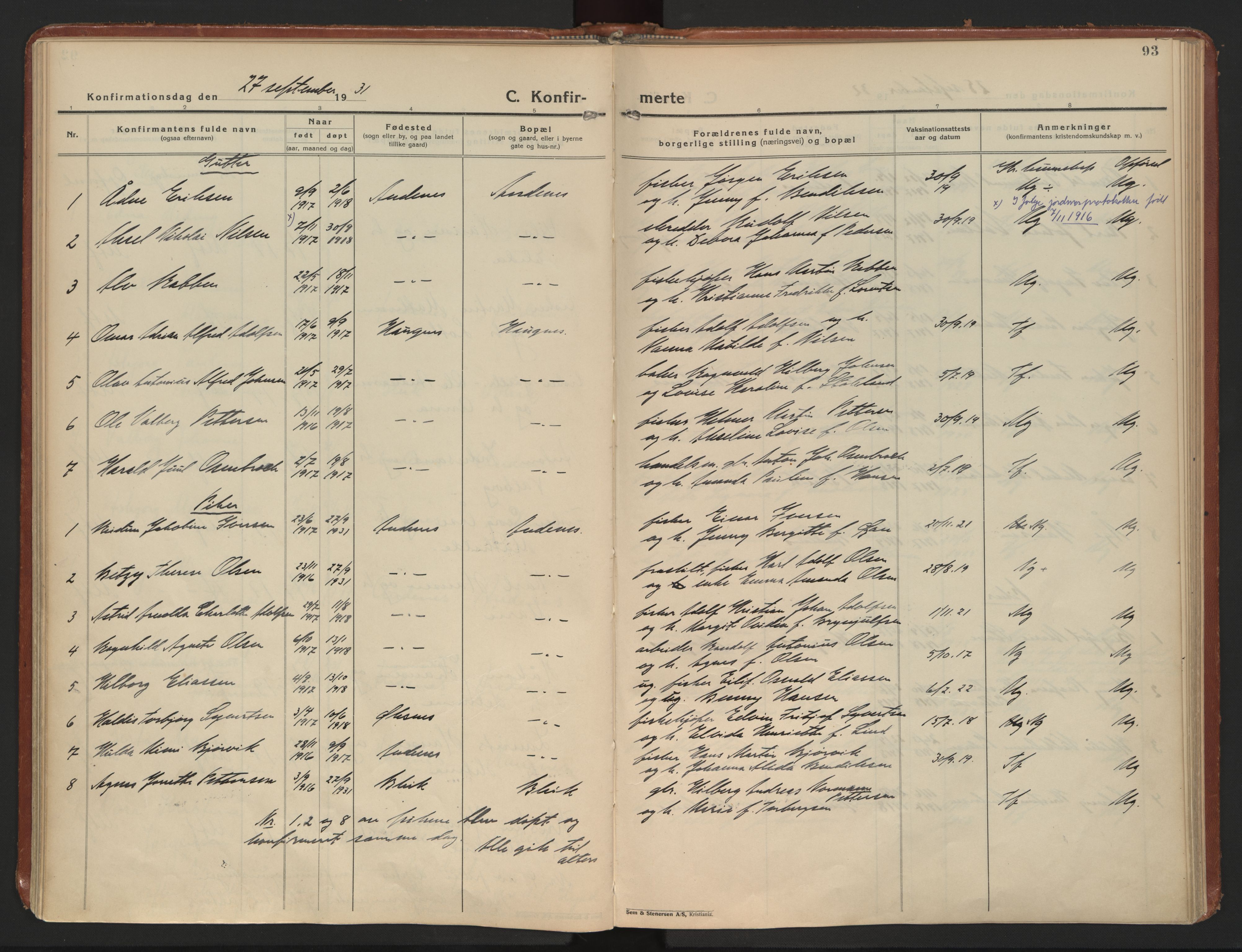 Ministerialprotokoller, klokkerbøker og fødselsregistre - Nordland, SAT/A-1459/899/L1441: Parish register (official) no. 899A09, 1923-1939, p. 93