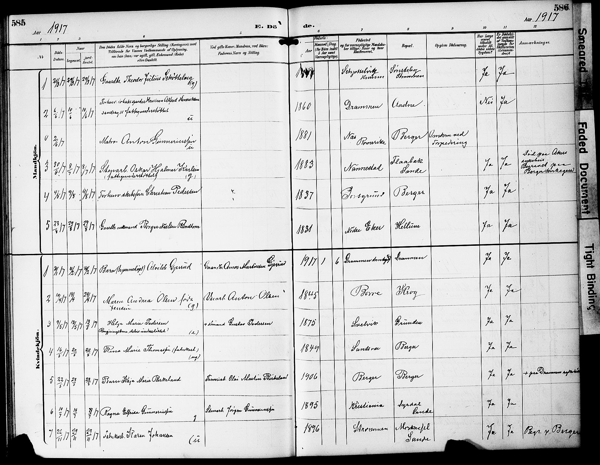 Strømm kirkebøker, AV/SAKO-A-322/G/Ga/L0004: Parish register (copy) no. I 4, 1897-1927, p. 585-586