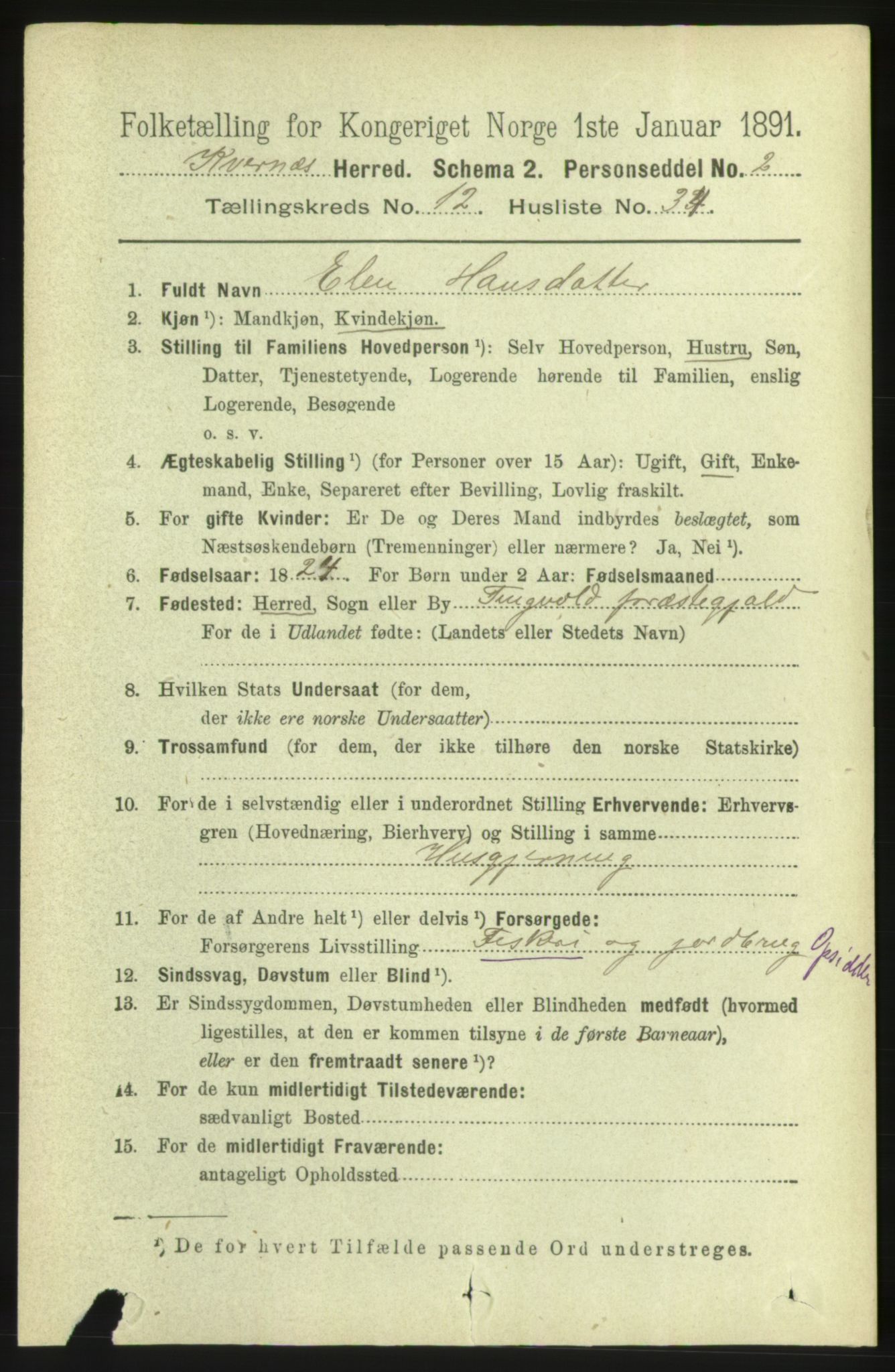 RA, 1891 census for 1553 Kvernes, 1891, p. 5379