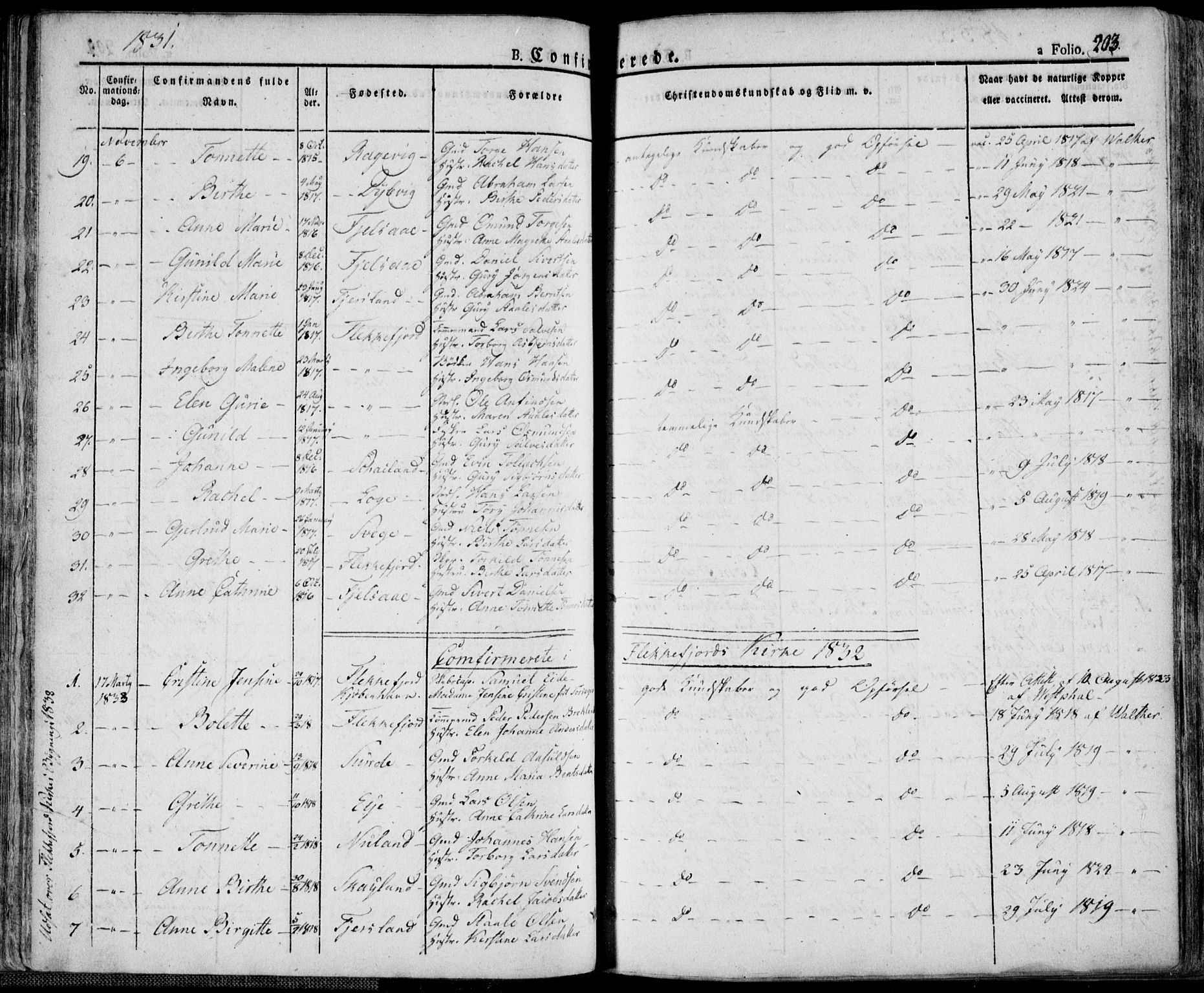 Flekkefjord sokneprestkontor, AV/SAK-1111-0012/F/Fa/Fac/L0003: Parish register (official) no. A 3, 1826-1841, p. 203