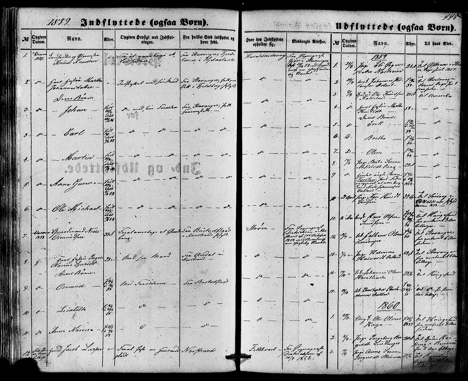 Skjold sokneprestkontor, AV/SAST-A-101847/H/Ha/Haa/L0008: Parish register (official) no. A 8, 1856-1882, p. 448