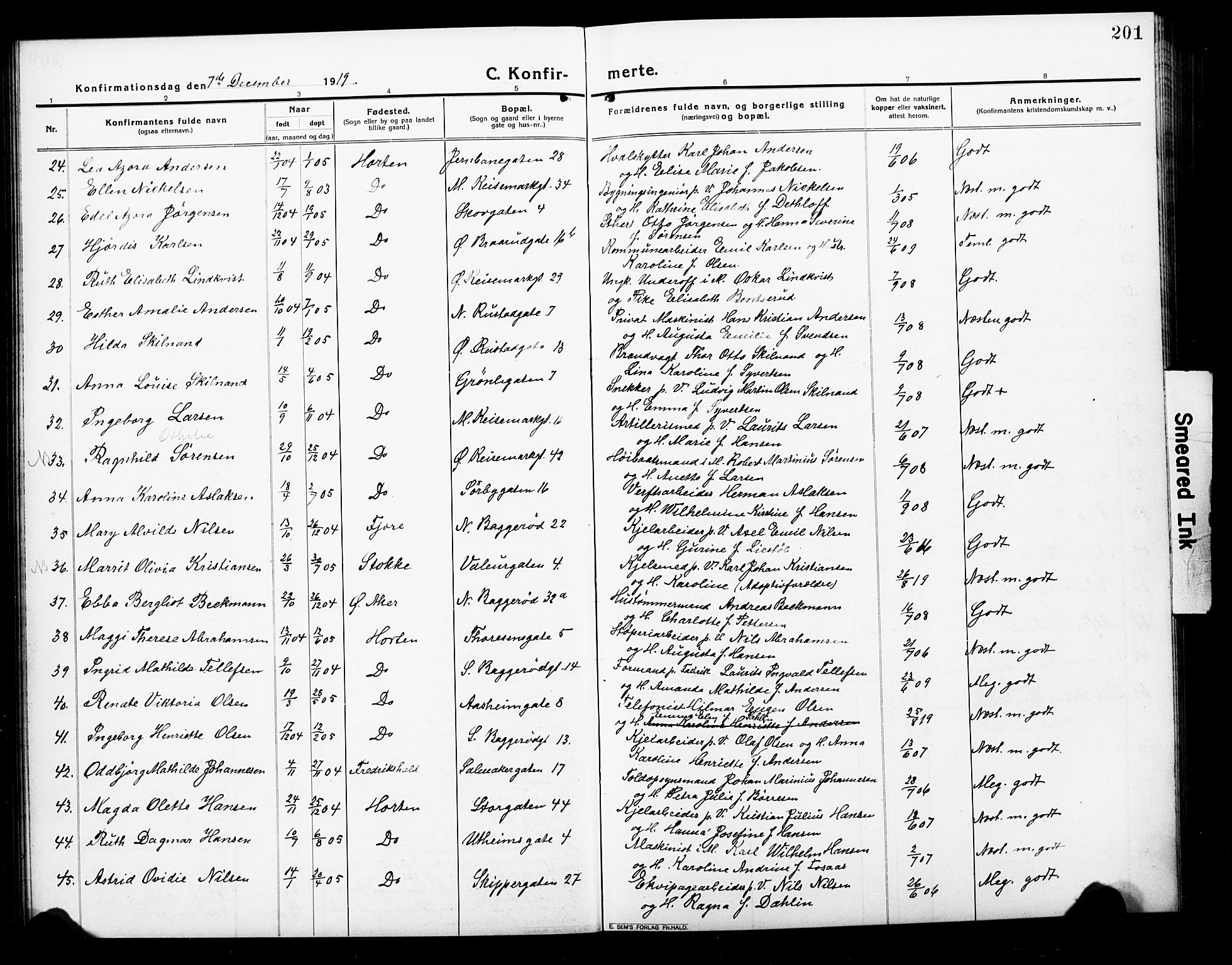 Horten kirkebøker, AV/SAKO-A-348/G/Ga/L0008: Parish register (copy) no. 8, 1916-1926, p. 201