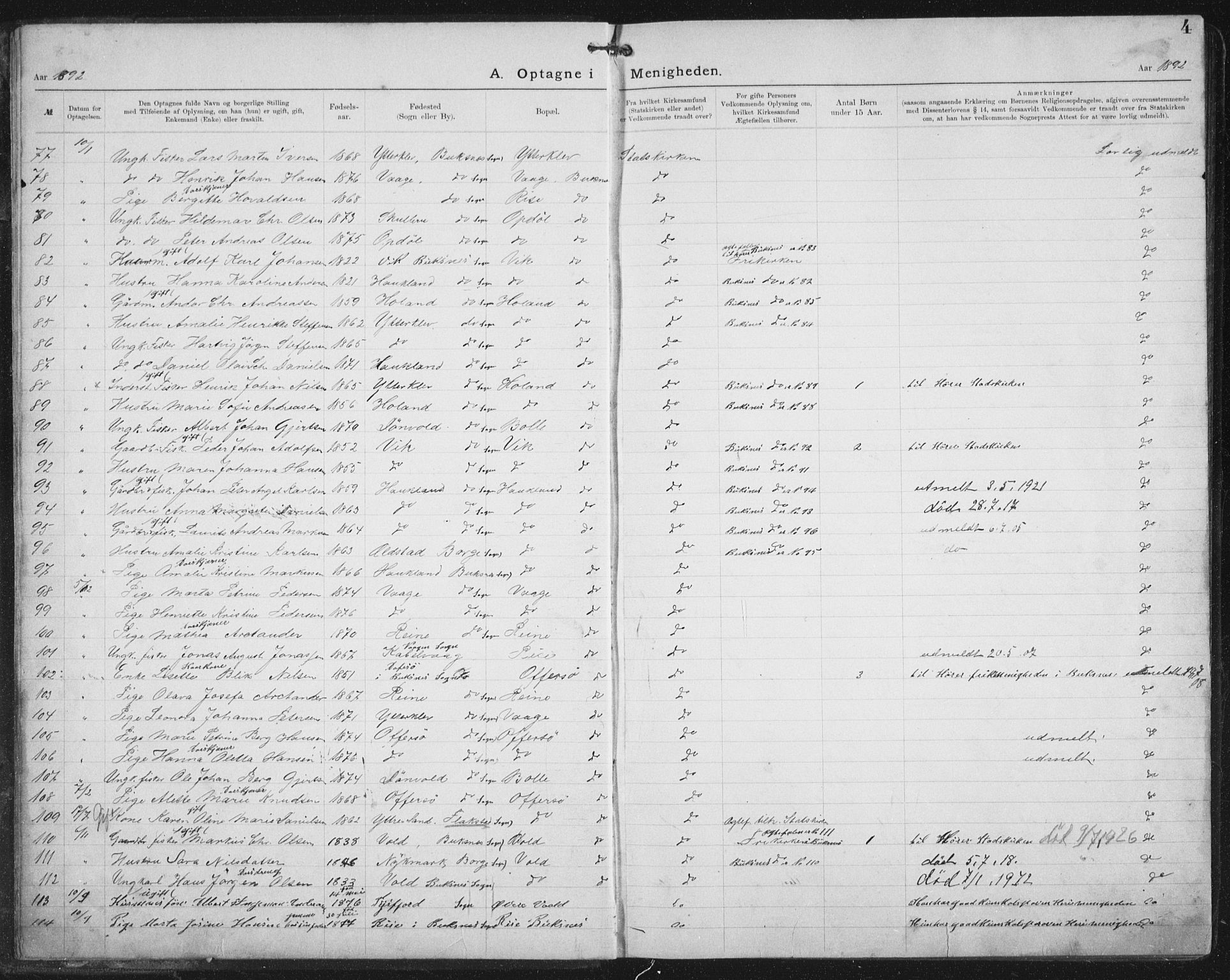 Ministerialprotokoller, klokkerbøker og fødselsregistre - Nordland, AV/SAT-A-1459/881/L1174: Dissenter register no. 881D01, 1891-1933, p. 4