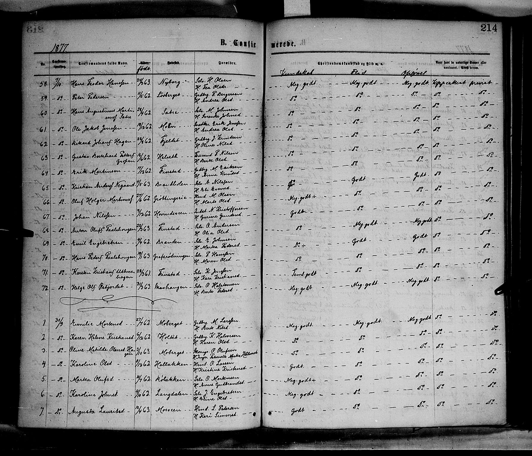 Elverum prestekontor, AV/SAH-PREST-044/H/Ha/Haa/L0011: Parish register (official) no. 11, 1869-1879, p. 214