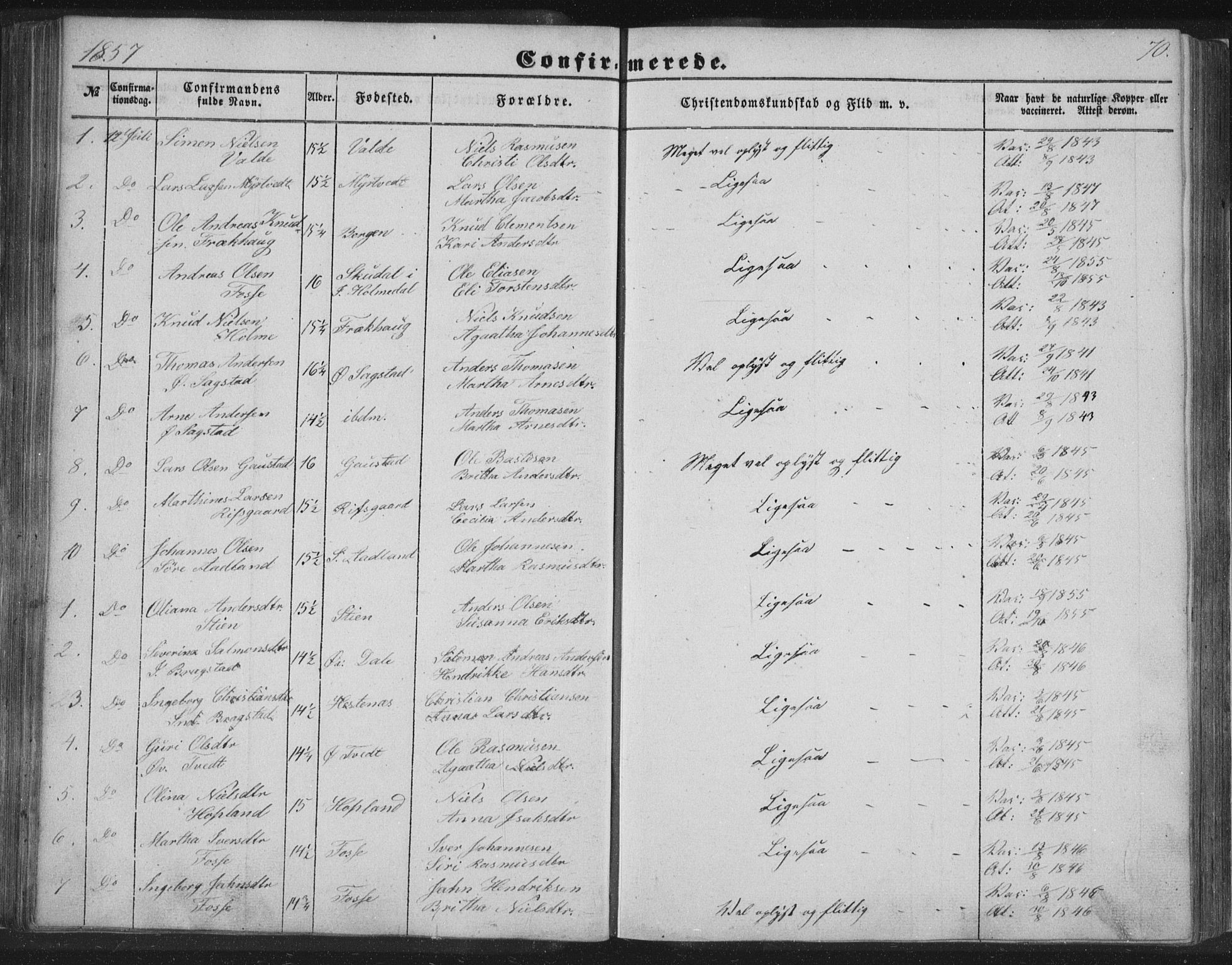 Alversund Sokneprestembete, SAB/A-73901/H/Ha/Hab: Parish register (copy) no. C 1, 1851-1866, p. 70