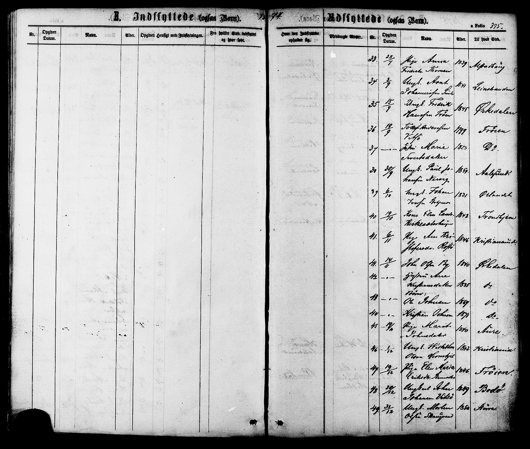 Ministerialprotokoller, klokkerbøker og fødselsregistre - Sør-Trøndelag, AV/SAT-A-1456/630/L0495: Parish register (official) no. 630A08, 1868-1878, p. 375