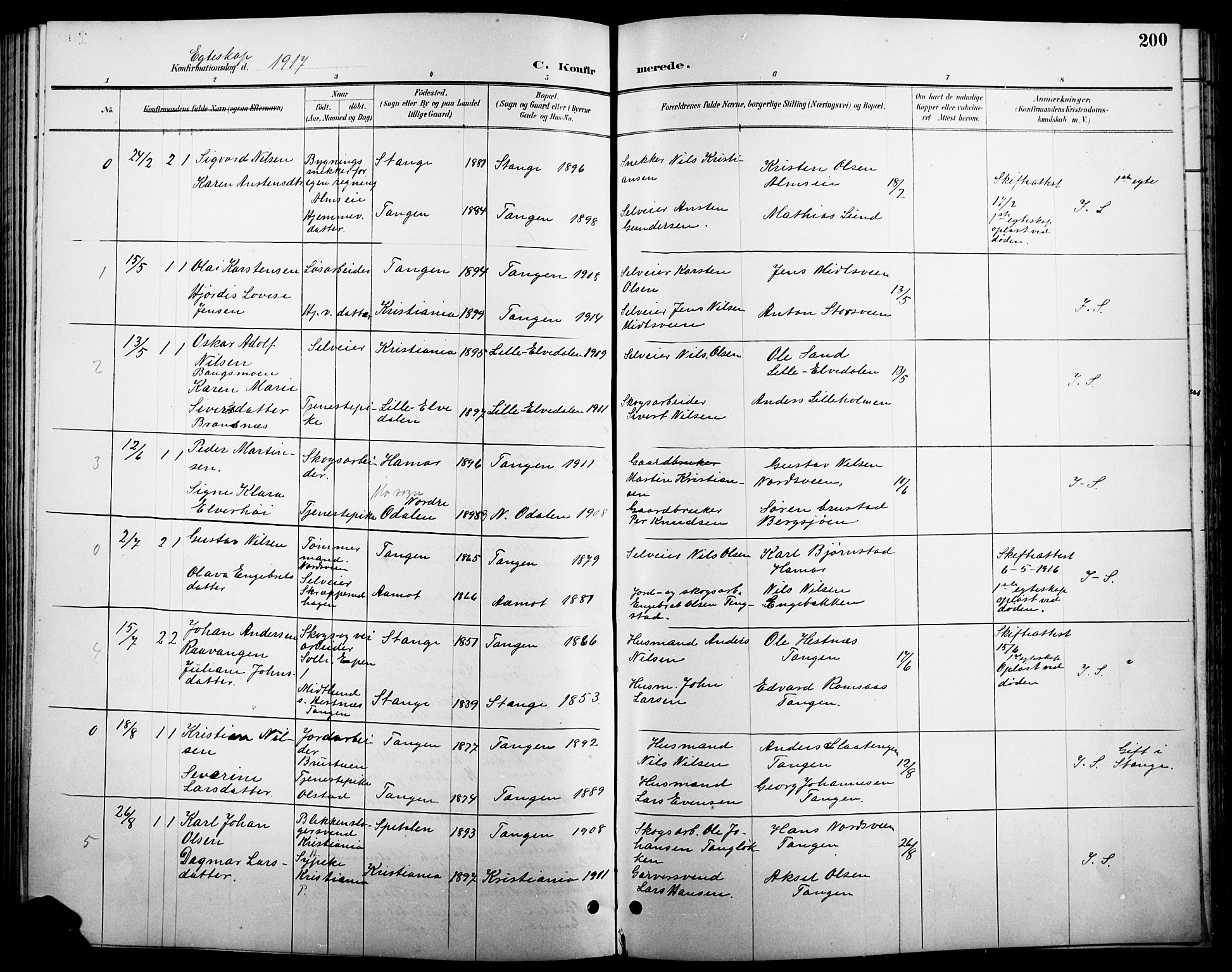 Stange prestekontor, SAH/PREST-002/L/L0011: Parish register (copy) no. 11, 1895-1917, p. 200