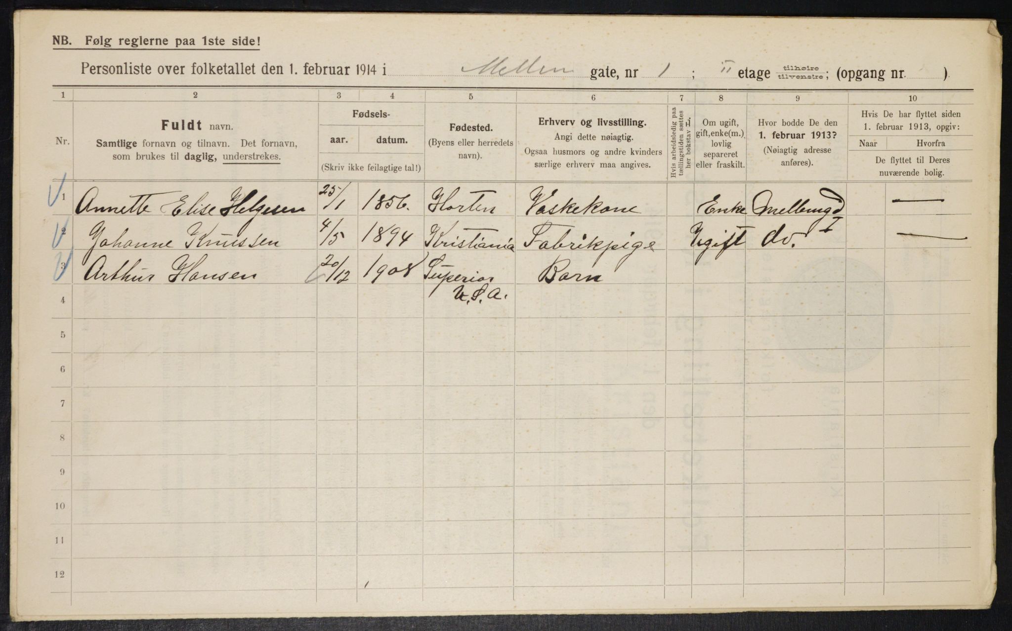 OBA, Municipal Census 1914 for Kristiania, 1914, p. 64990