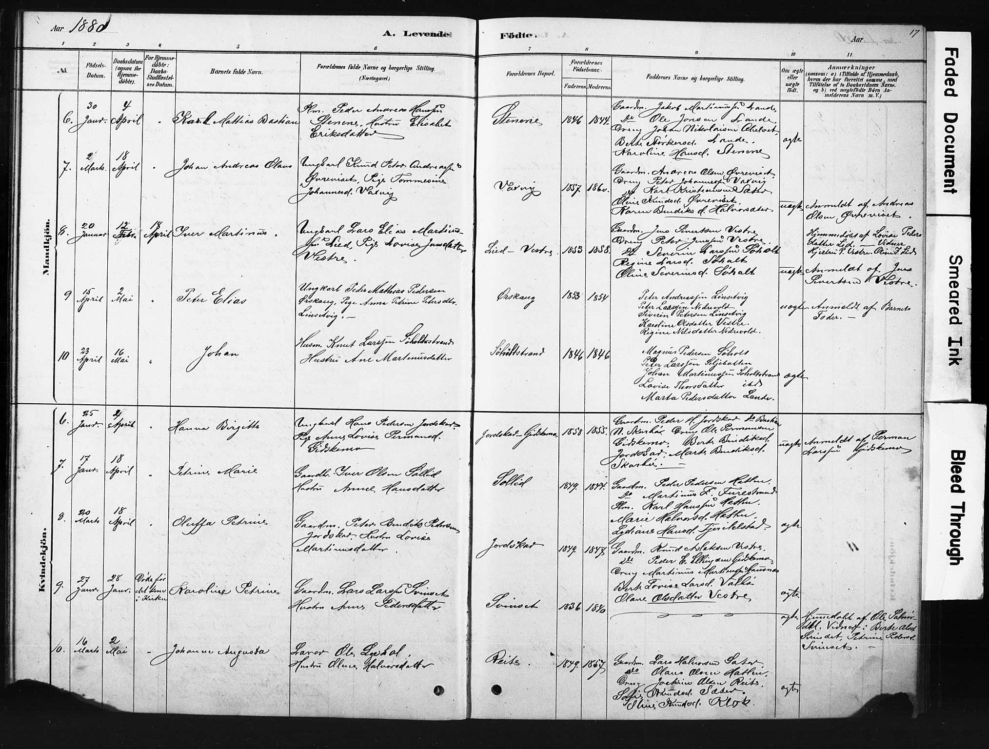 Ministerialprotokoller, klokkerbøker og fødselsregistre - Møre og Romsdal, SAT/A-1454/522/L0326: Parish register (copy) no. 522C05, 1878-1890, p. 17