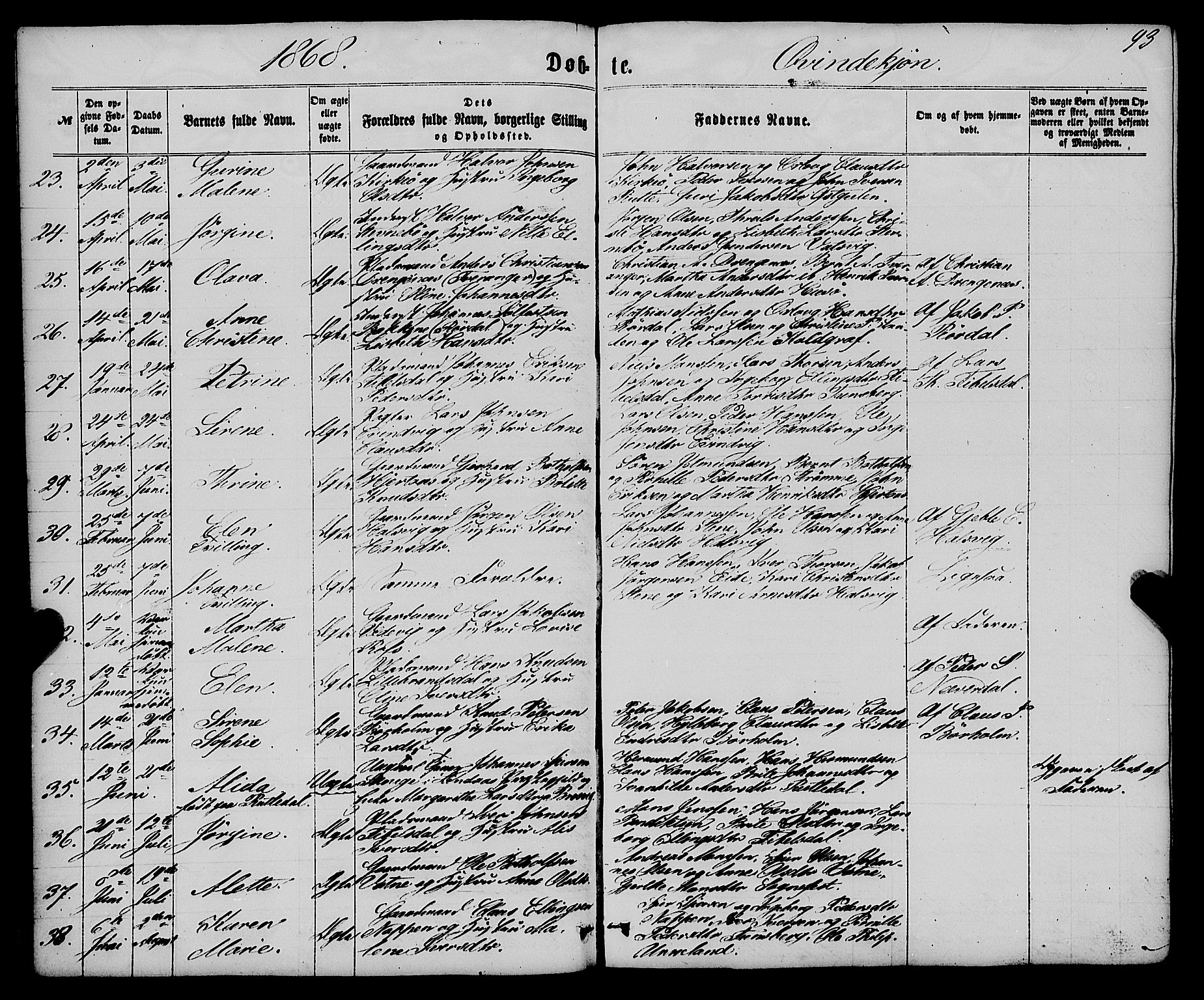 Gulen sokneprestembete, AV/SAB-A-80201/H/Haa/Haaa/L0022: Parish register (official) no. A 22, 1859-1869, p. 93