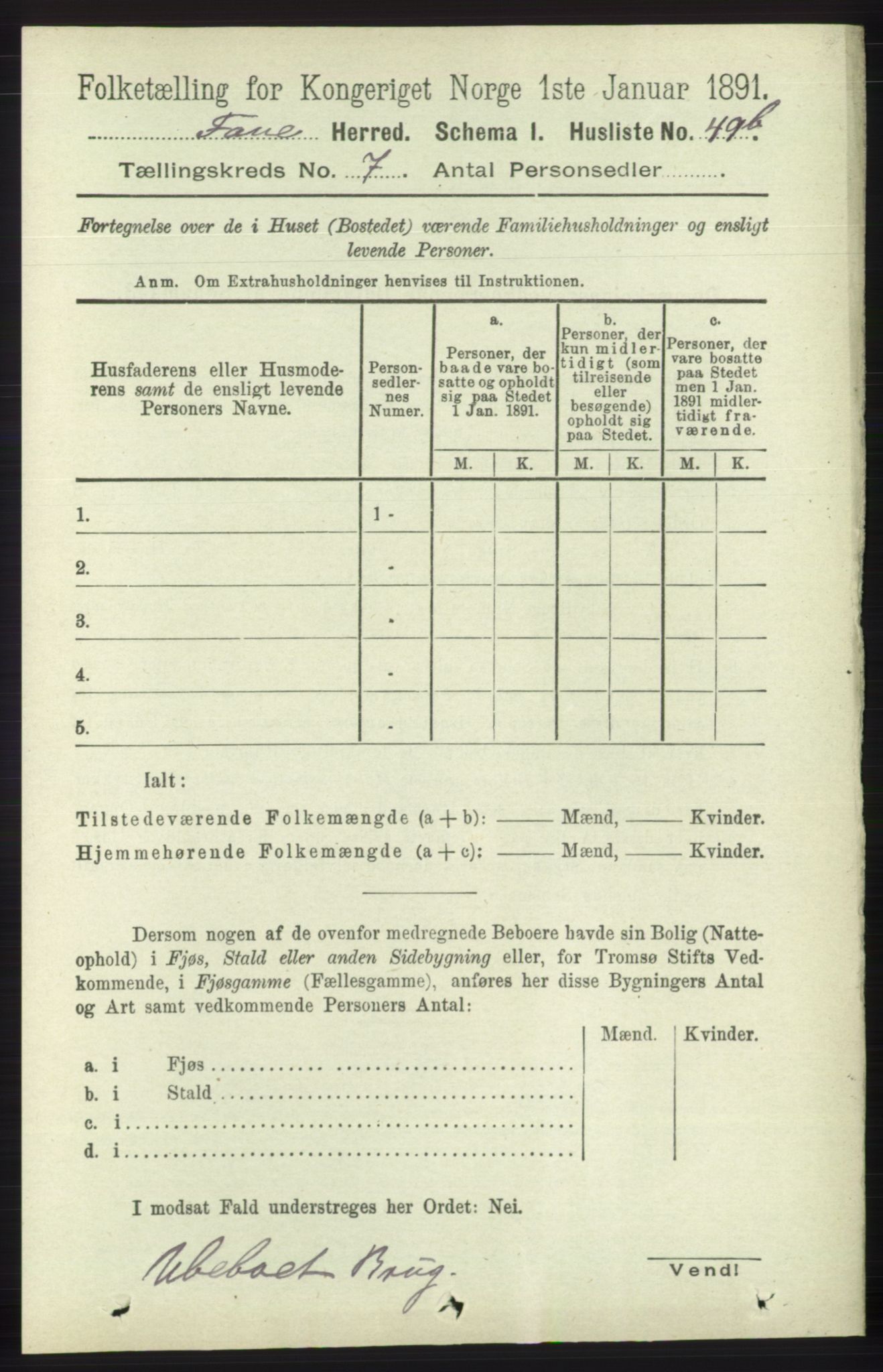 RA, 1891 census for 1249 Fana, 1891, p. 2964