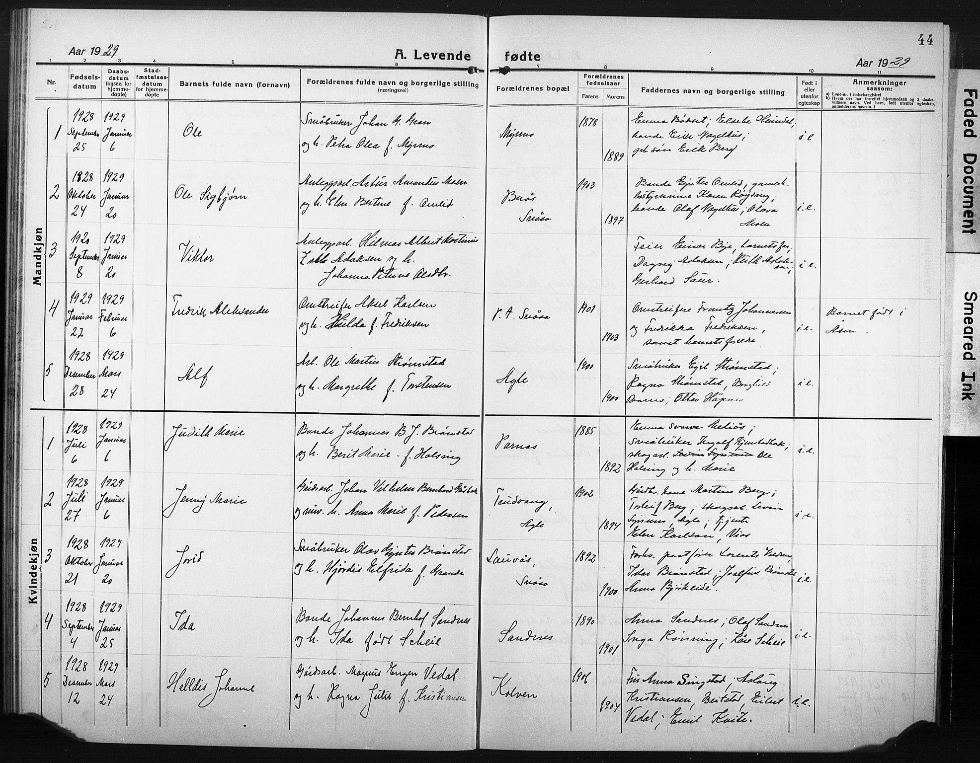 Ministerialprotokoller, klokkerbøker og fødselsregistre - Nord-Trøndelag, SAT/A-1458/749/L0480: Parish register (copy) no. 749C02, 1924-1932, p. 44