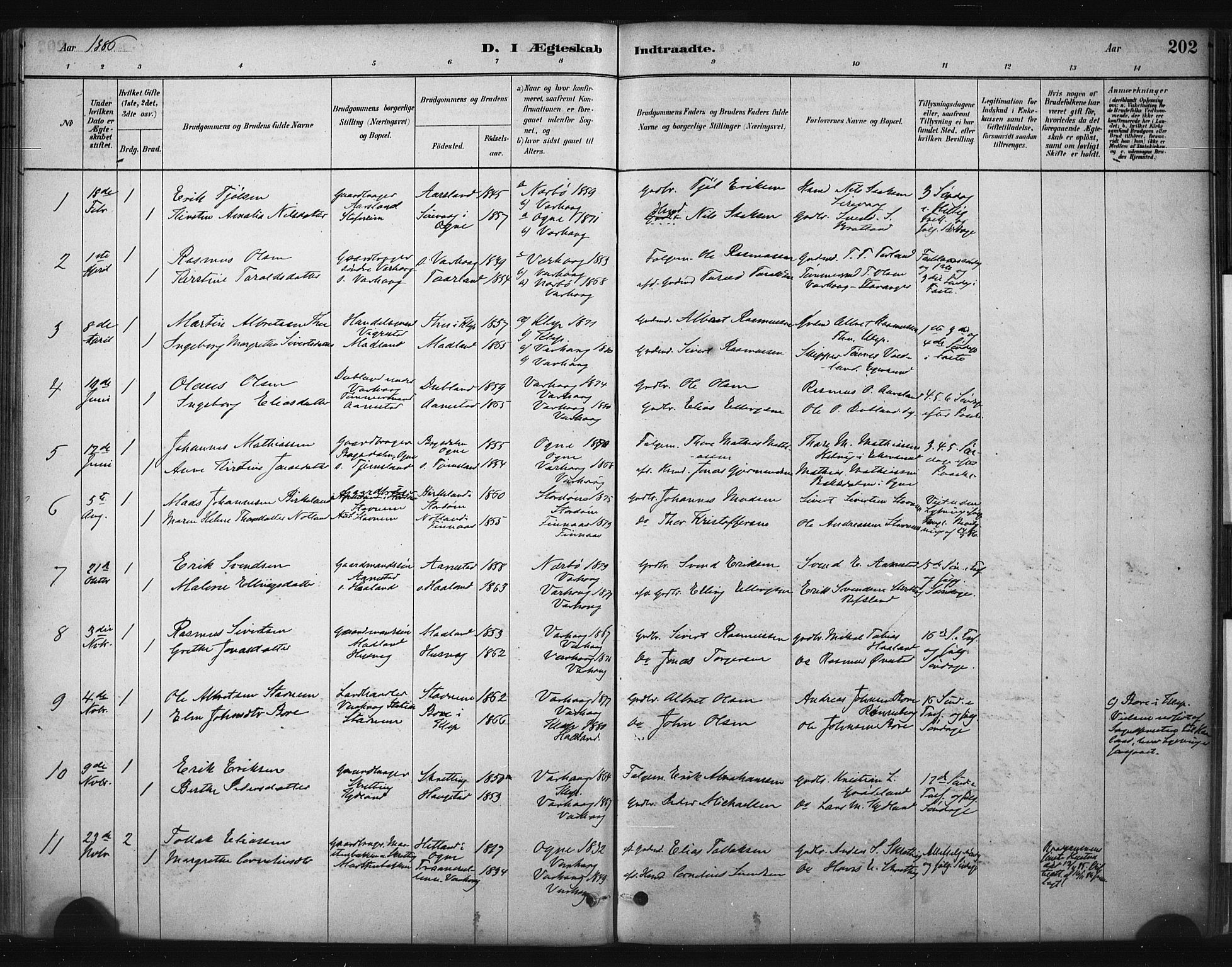 Hå sokneprestkontor, AV/SAST-A-101801/001/30BA/L0011: Parish register (official) no. A 10, 1879-1900, p. 202