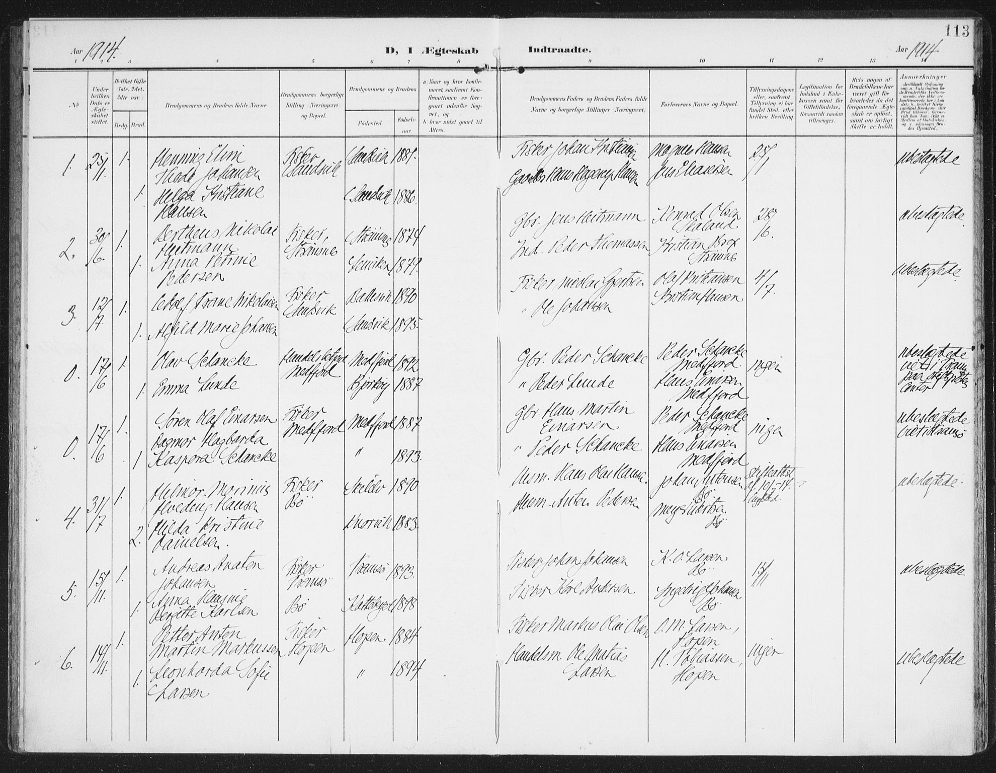 Berg sokneprestkontor, SATØ/S-1318/G/Ga/Gaa/L0007kirke: Parish register (official) no. 7, 1906-1915, p. 113