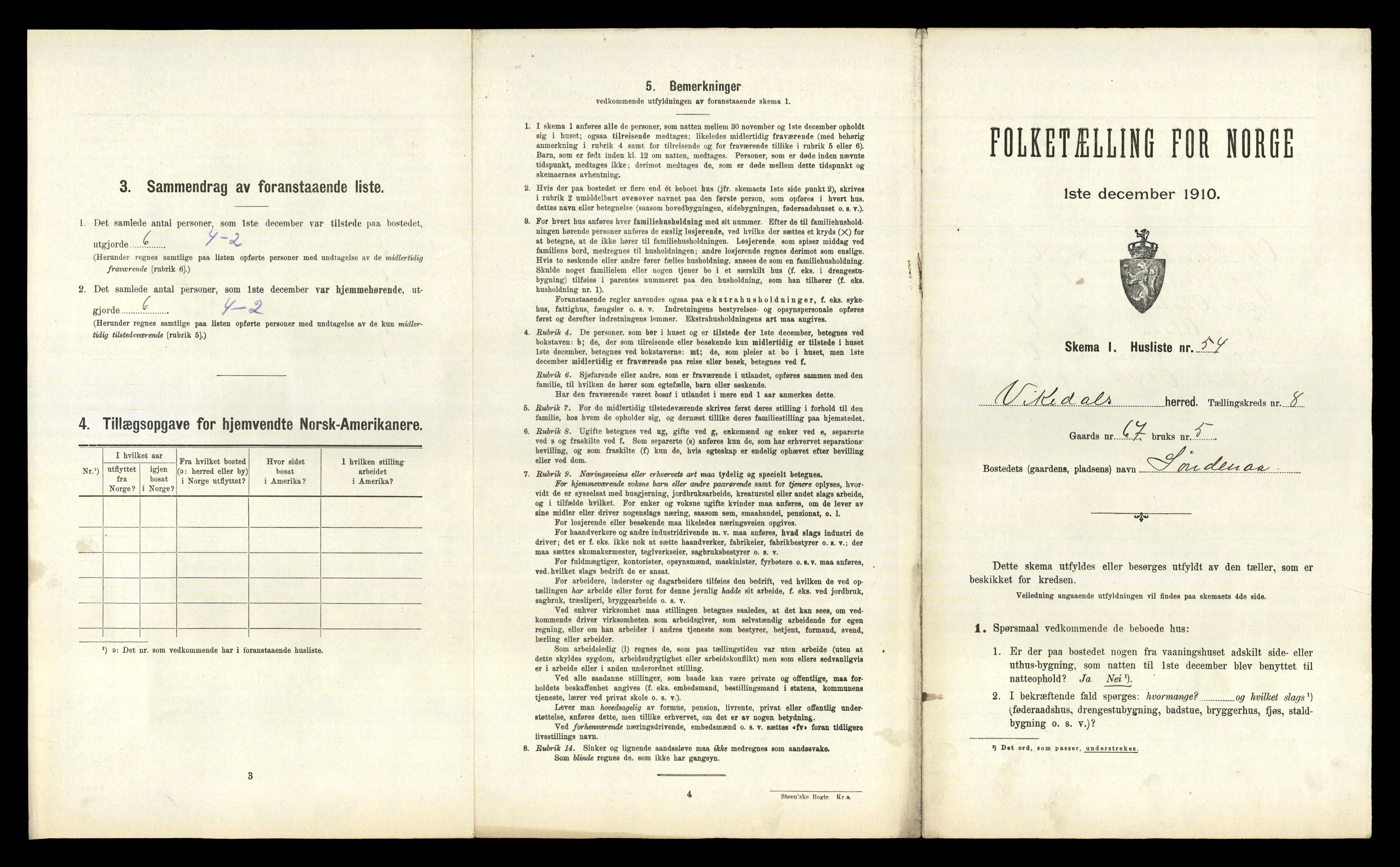 RA, 1910 census for Vikedal, 1910, p. 591